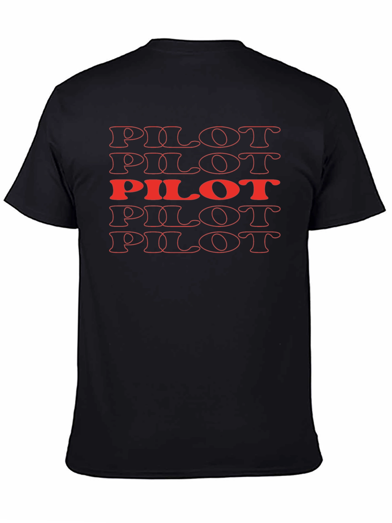 Black Pilot T-Shirt - Retro Stacked Text Design view 4