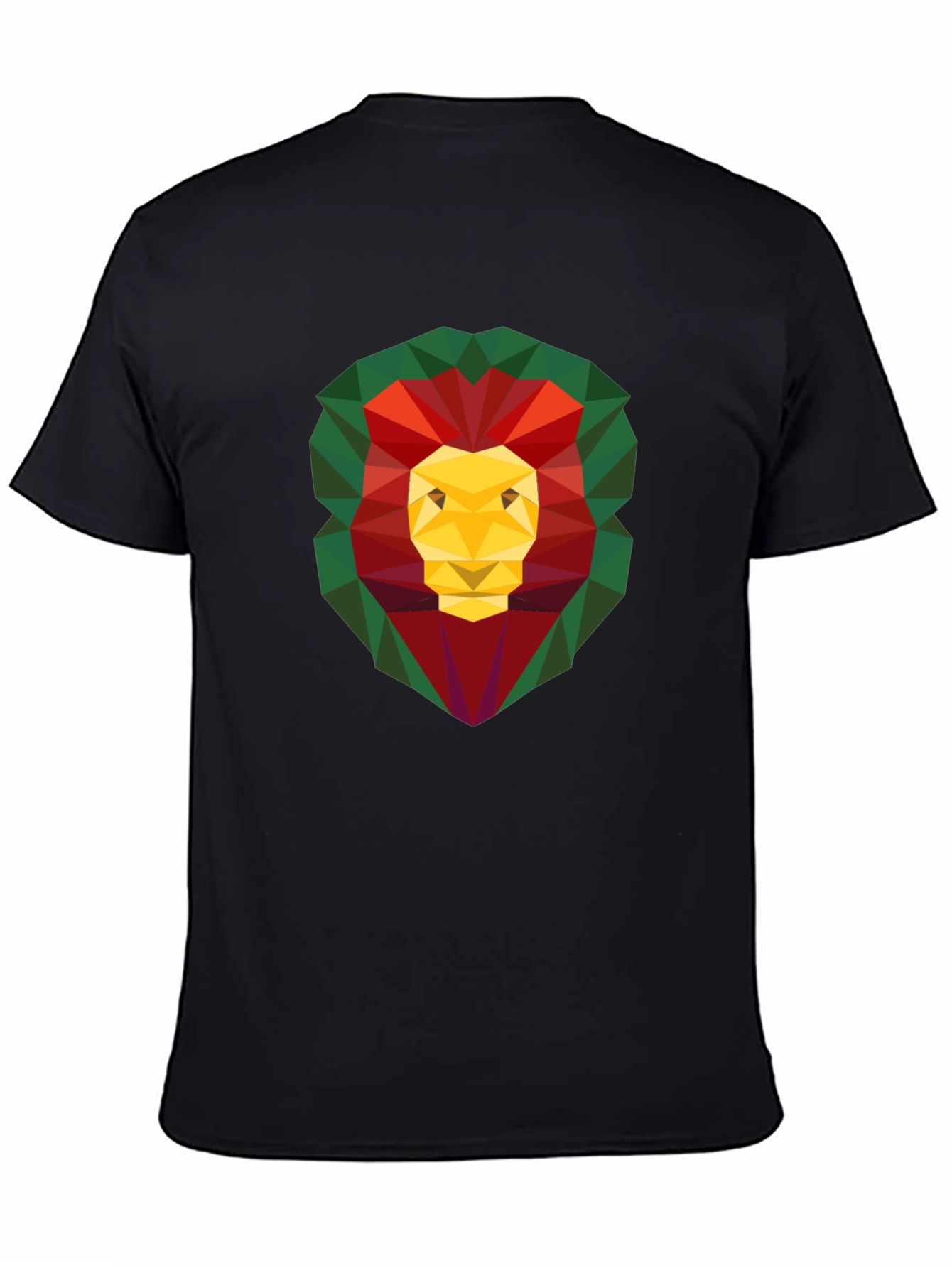 Black Geometric Lion Head Graphic Print Black T-Shirt view 4