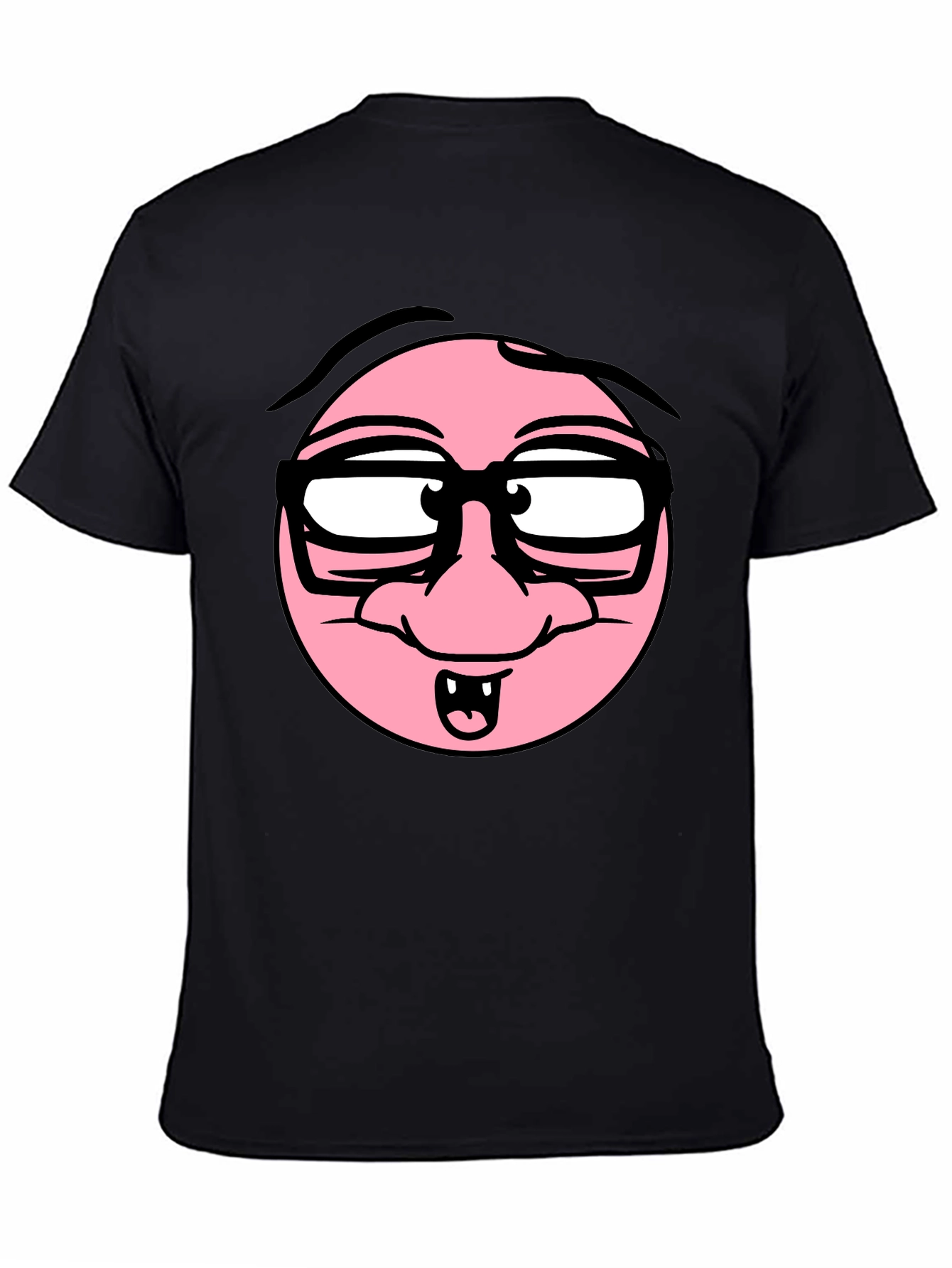 Black Funny Cartoon Face Black T-Shirt view 4