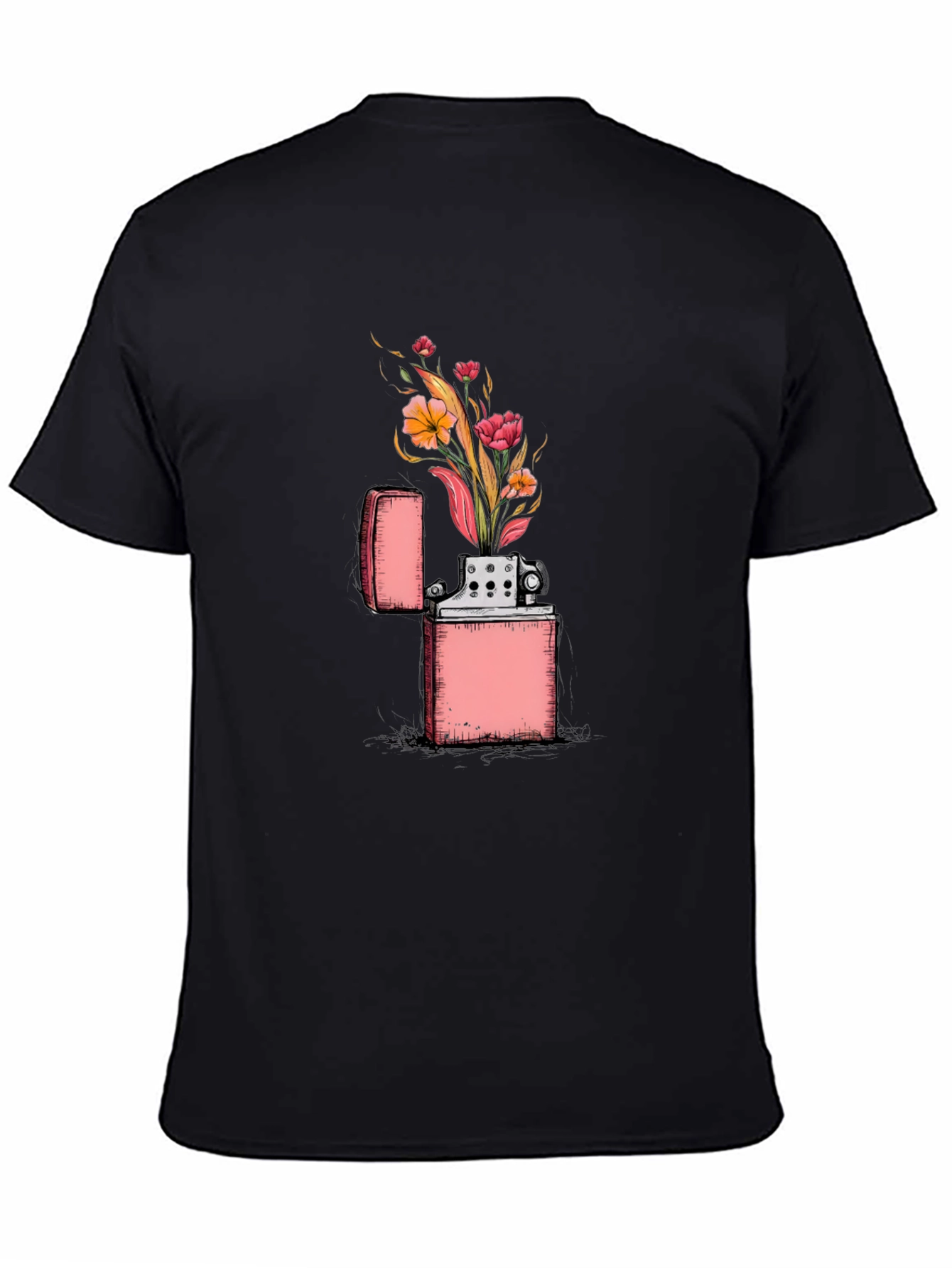 Black Floral Zippo Graphic Tee - Unique Lighter Design view 4