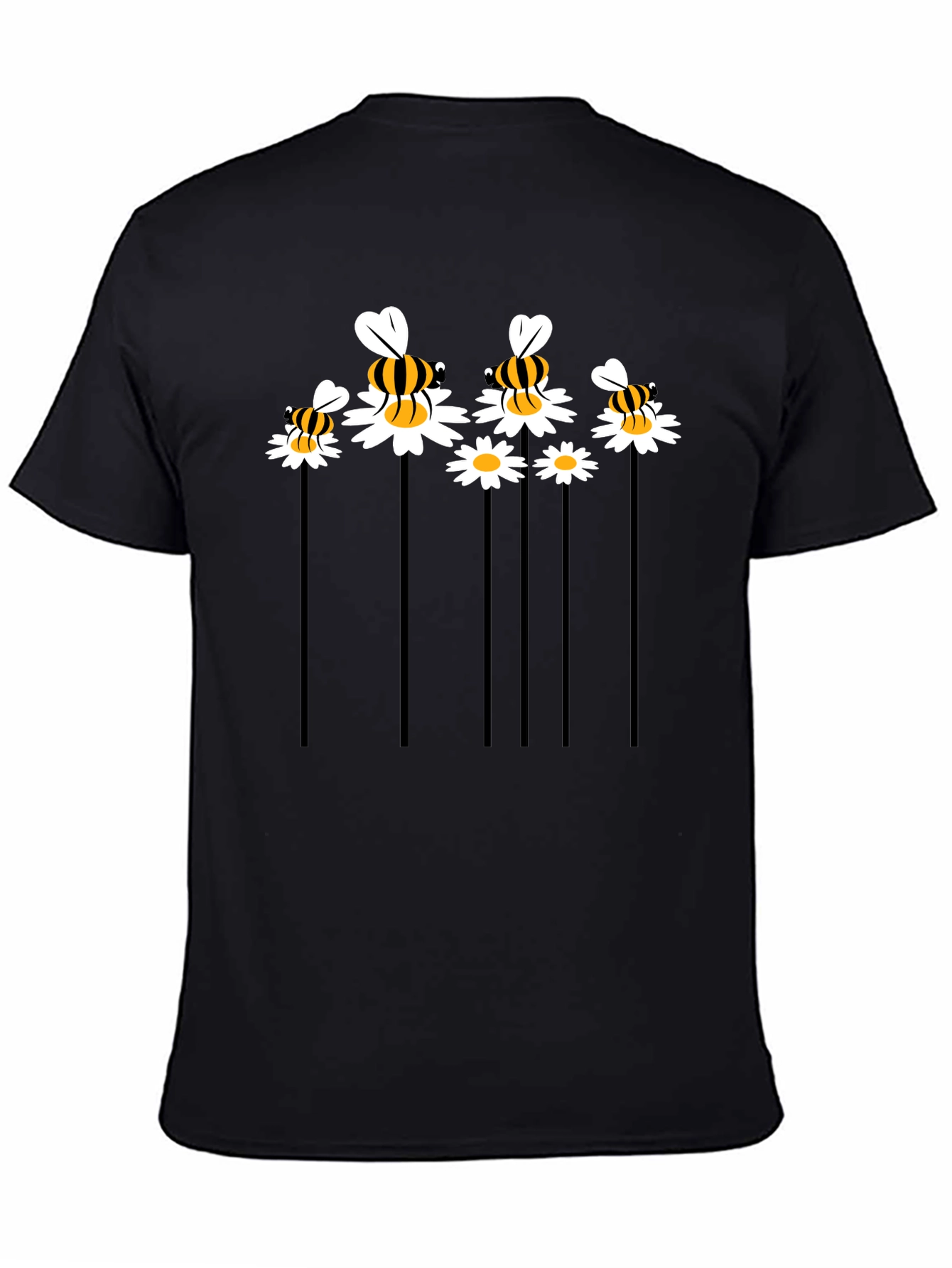 Black Bee & Daisy Graphic Tee - Black Cotton Blend view 4