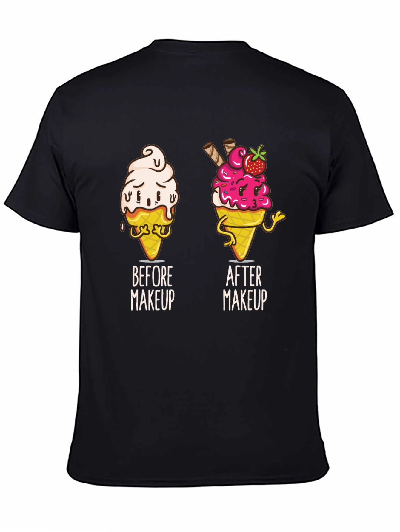 Black Funny Ice Cream Before and After Makeup T-Shirt view 4