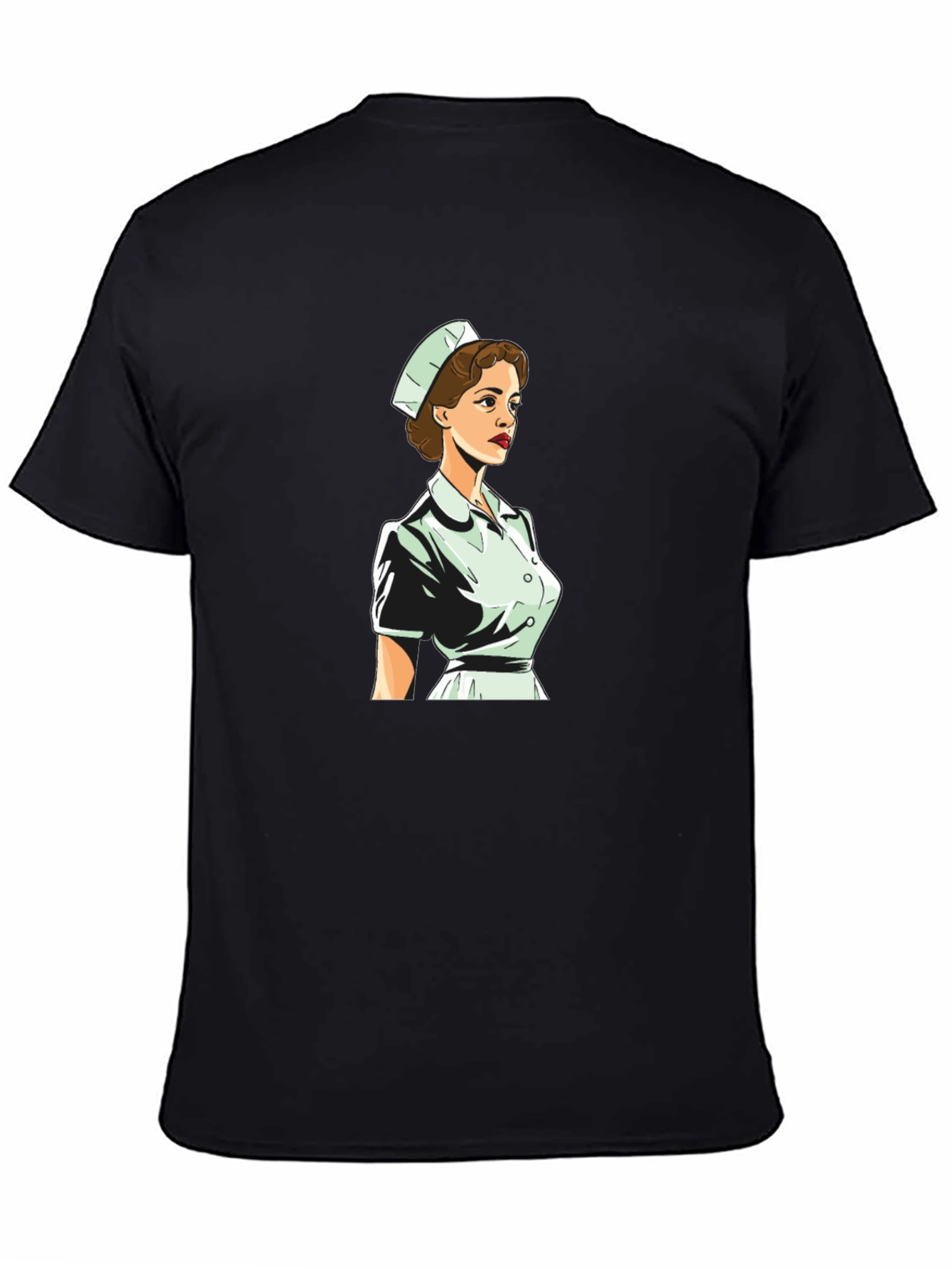 Black Retro Nurse Graphic Tee - Black Cotton Blend view 4