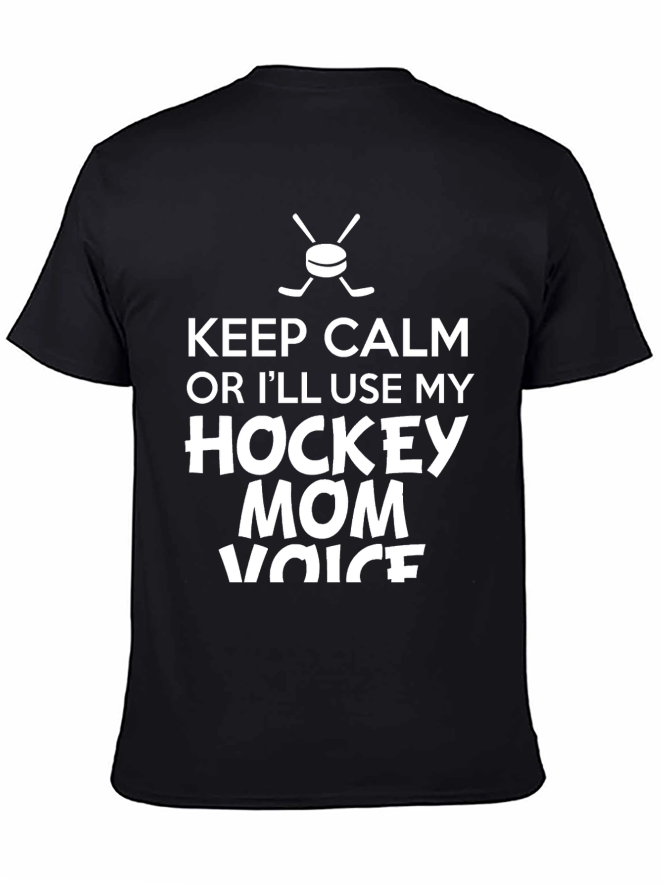 Black Keep Calm Hockey Mom T-Shirt - Funny Graphic Tee view 4