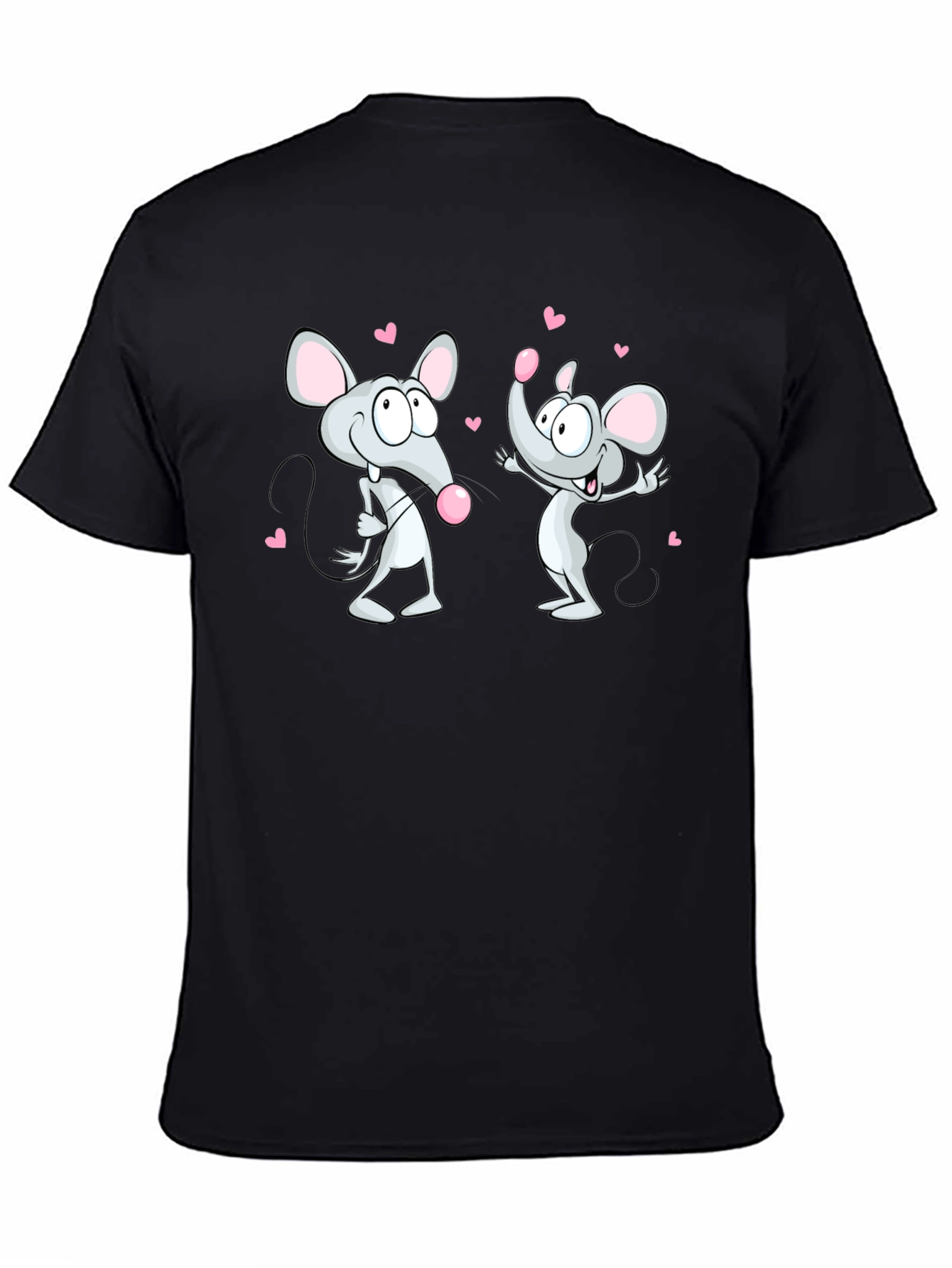 Black Cute Cartoon Mice Valentine's T-Shirt view 4