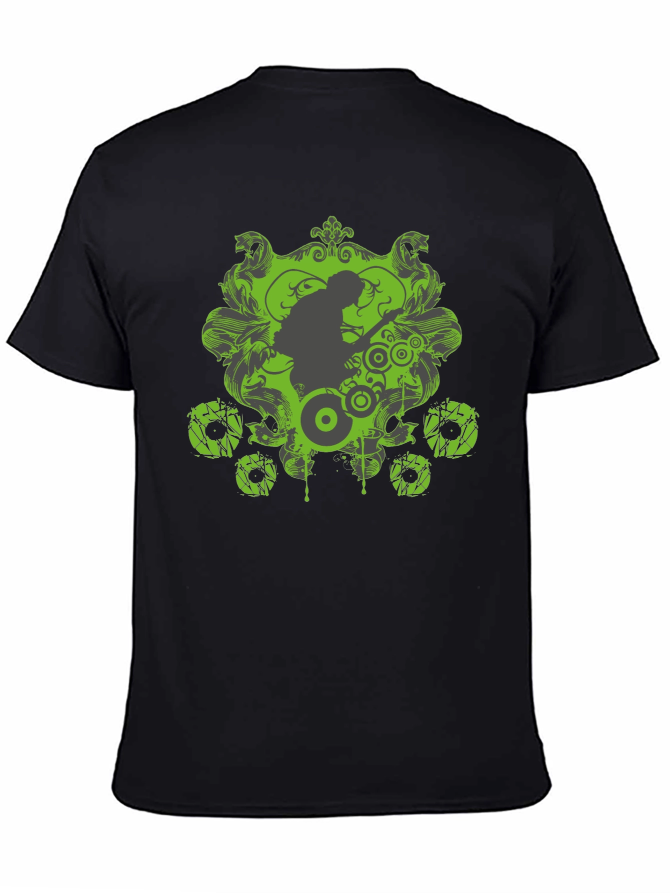 Black Cool Graphic Tee - Black with Green Design view 4