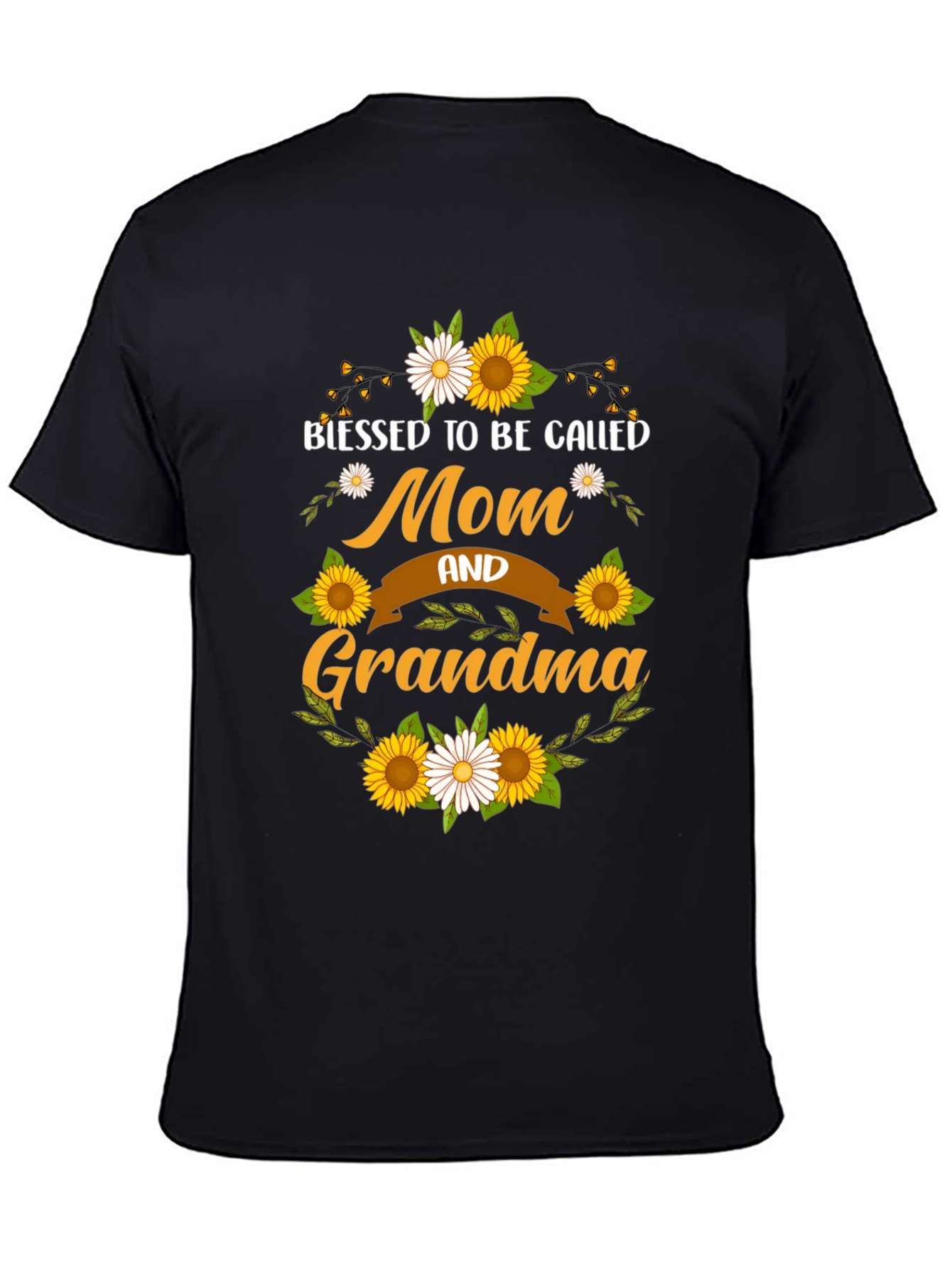 Black Blessed Mom & Grandma Sunflower T-Shirt view 4