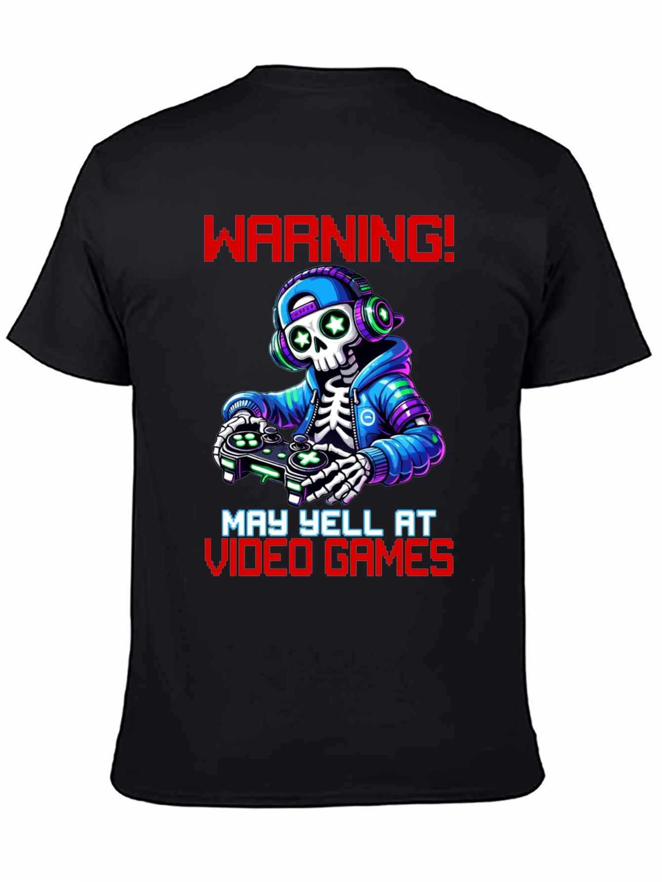 Black Gamer Skeleton T-Shirt - Warning May Yell! view 4