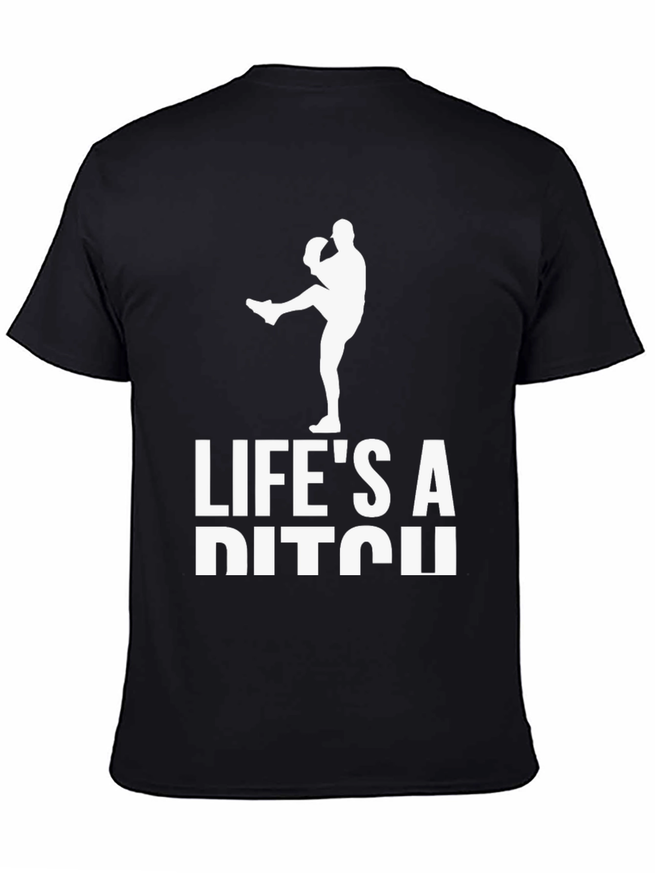 Black Life's A Pitch Funny Baseball T-Shirt view 4