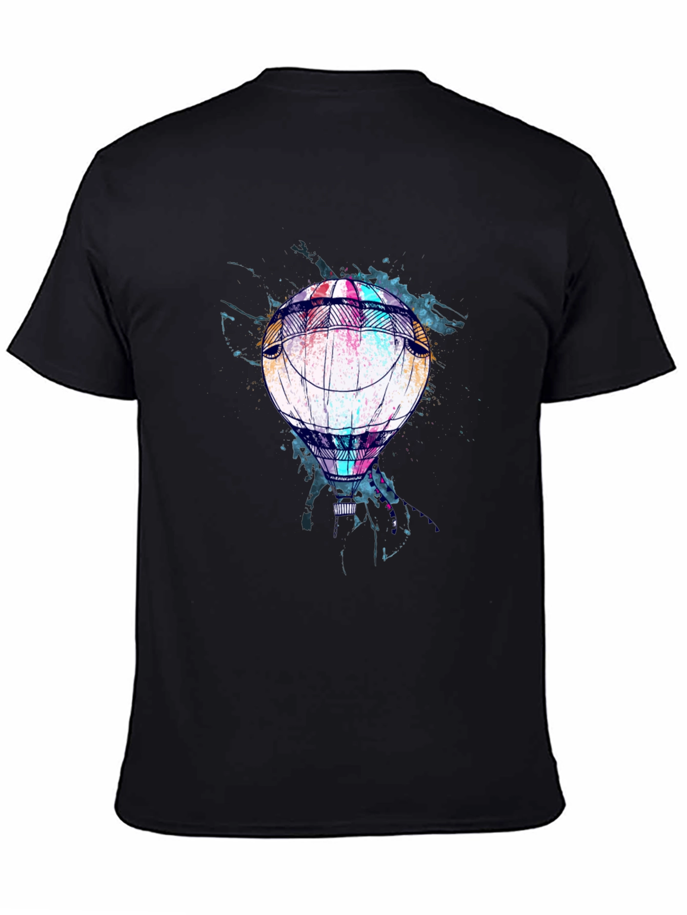 Black Air Balloon Graphic Tee - Soft Black Cotton Casual Wear view 4
