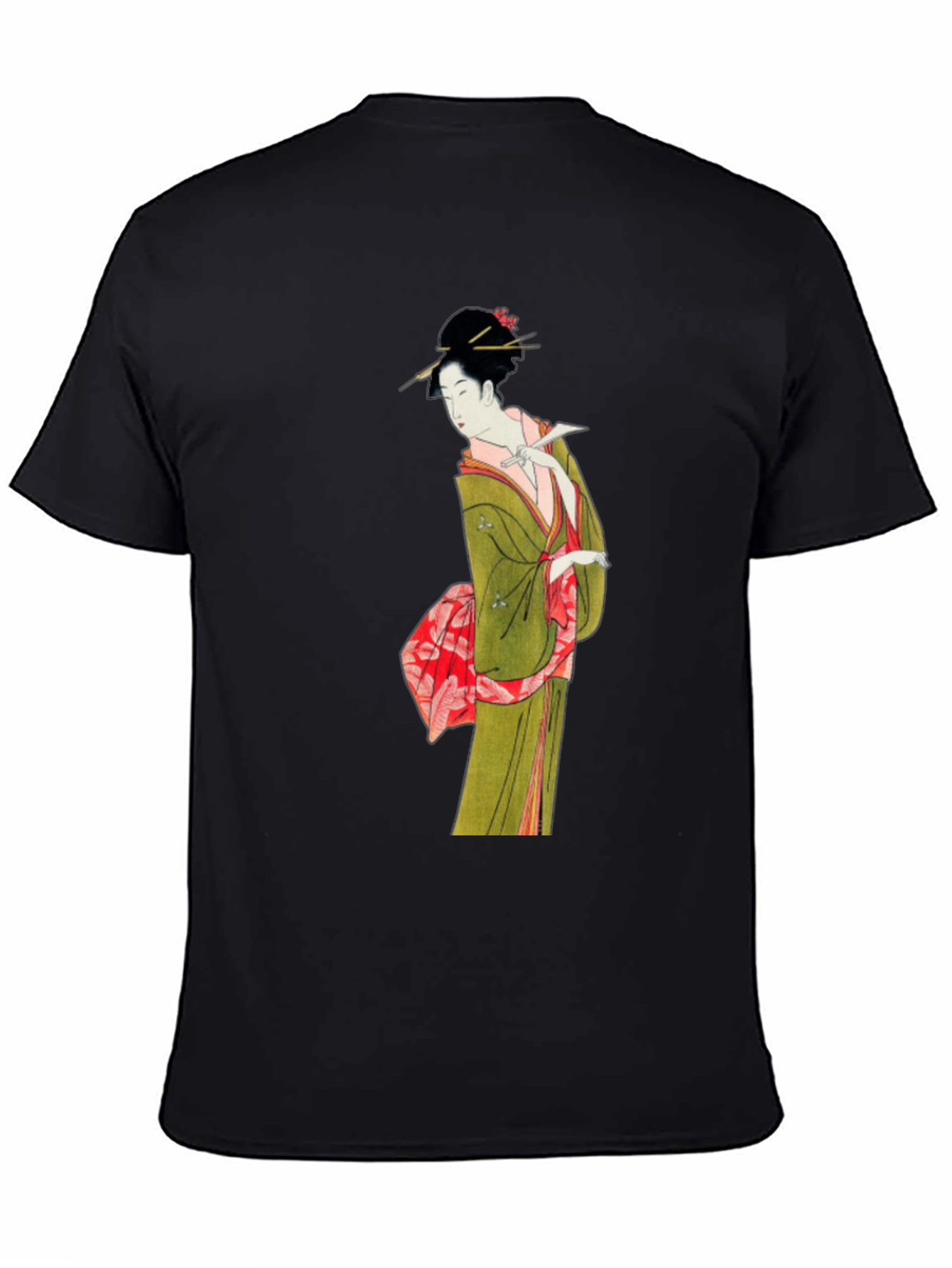 Black Japanese Geisha Art T-Shirt - Unique Ukiyo-e Design view 4