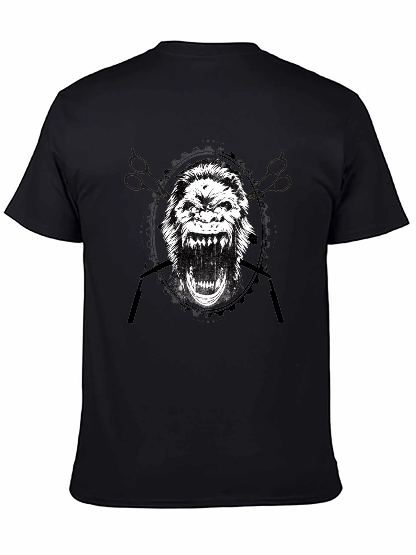 Black Gorilla Barber Graphic Tee - Black Cotton T-Shirt view 4