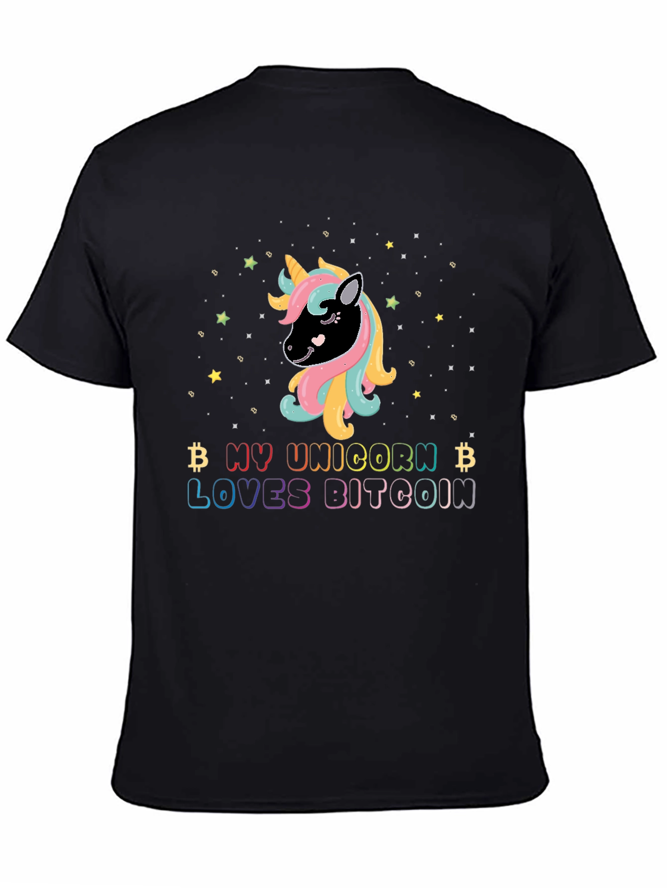 Black My Unicorn Loves Bitcoin Graphic T-Shirt view 4