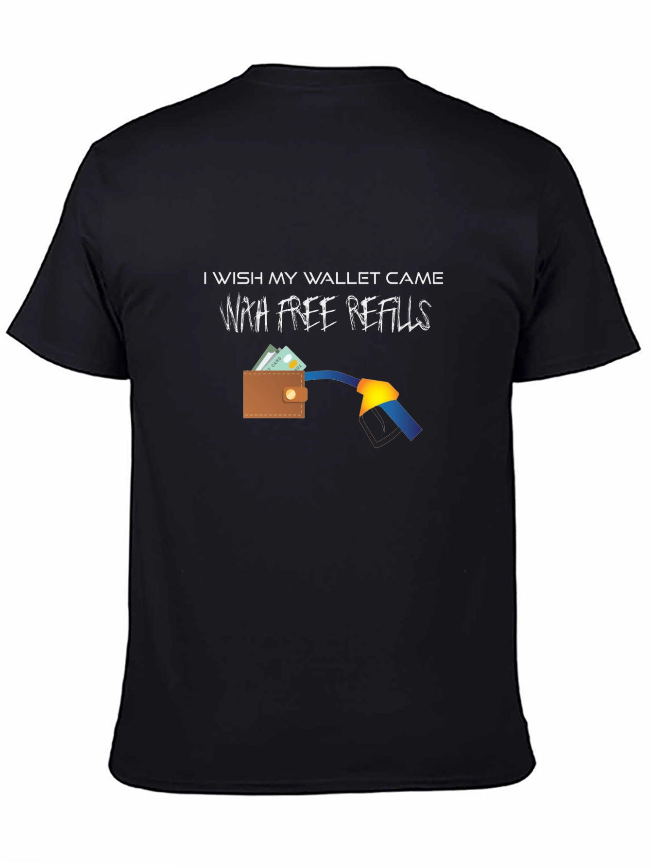 Black Funny "Free Refills" Graphic T-Shirt view 4