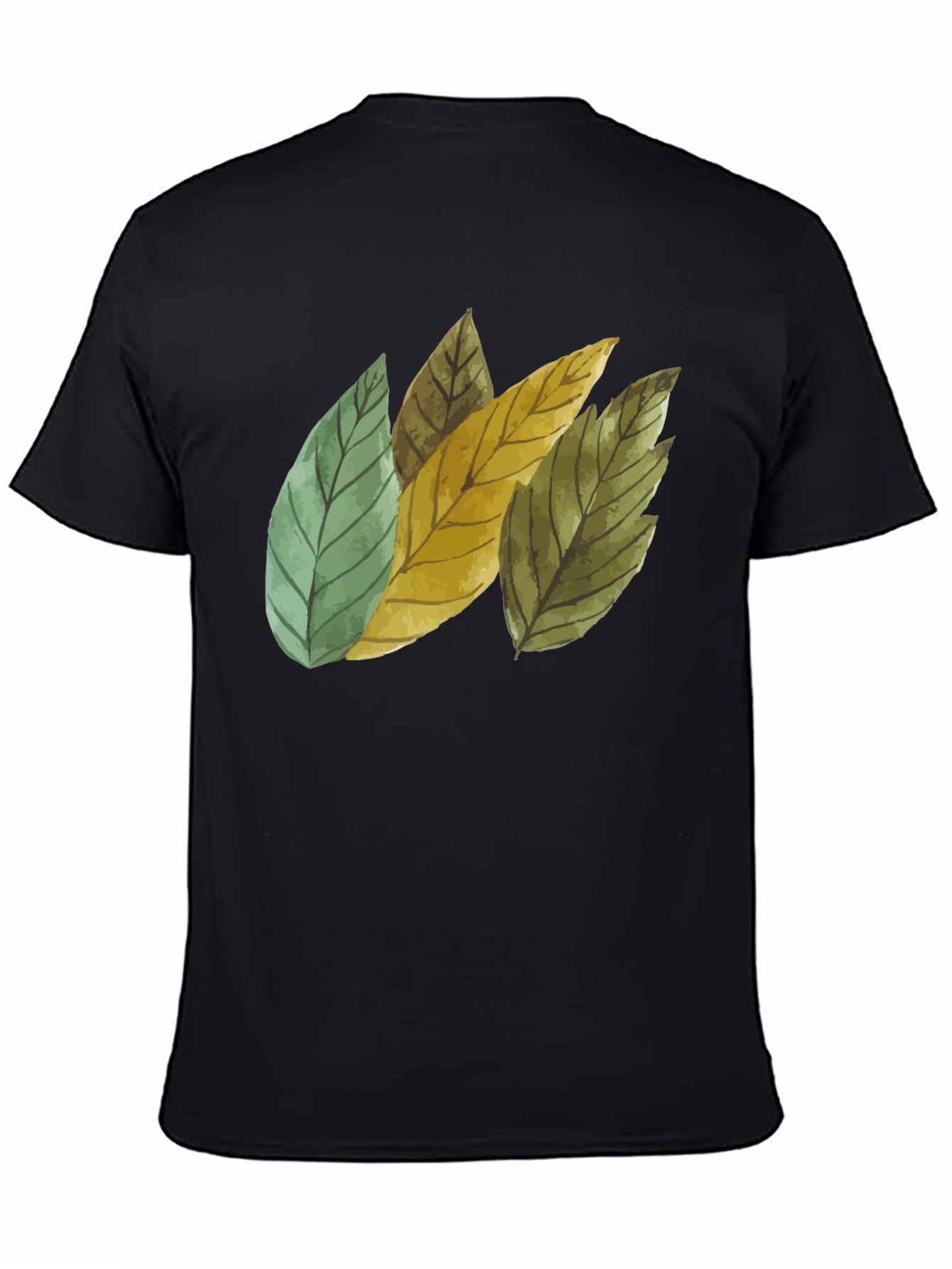 Black Leaf Design Black Cotton T-Shirt view 4