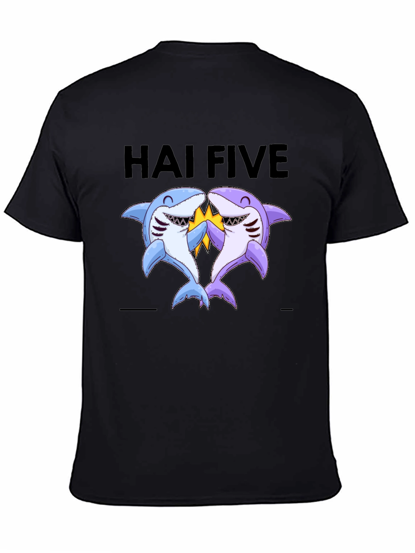Black Hai Five T-Shirt - Funny Shark High Five Tee view 4