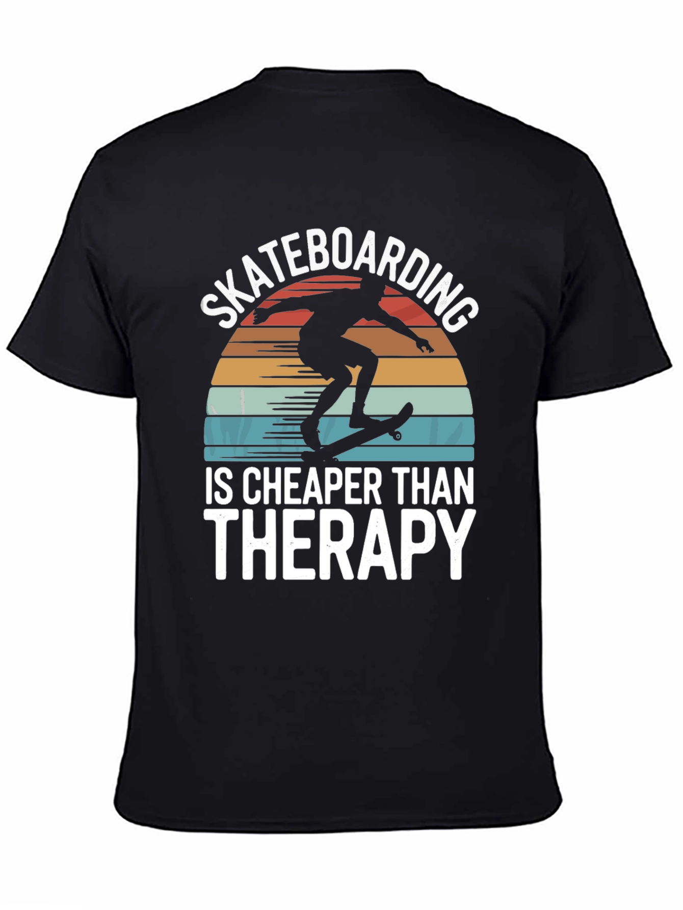 Black Skateboarding is Cheaper Than Therapy Graphic Tee view 4