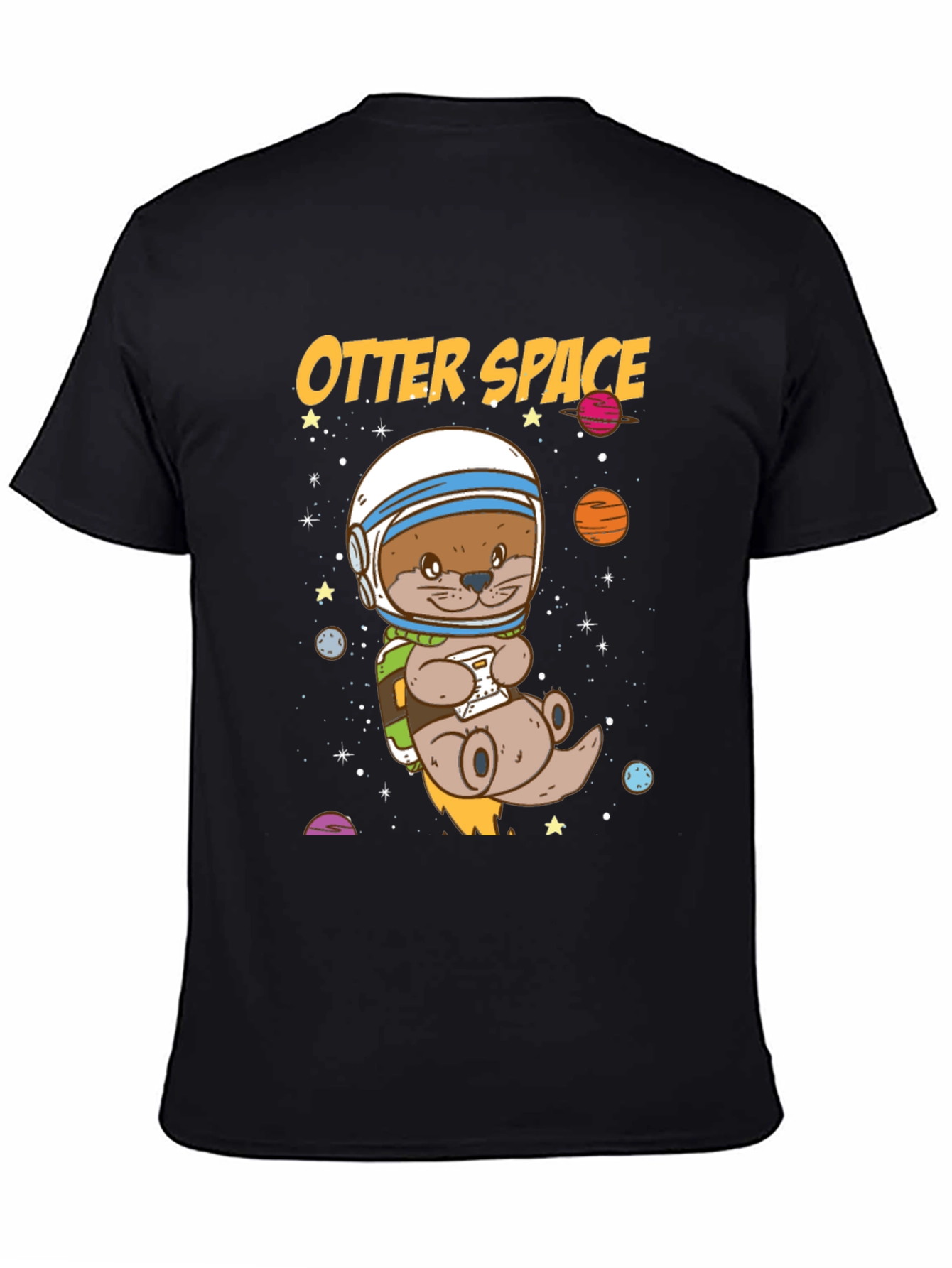 Black Otter Space Graphic T-Shirt - Astronaut Animal Tee view 4