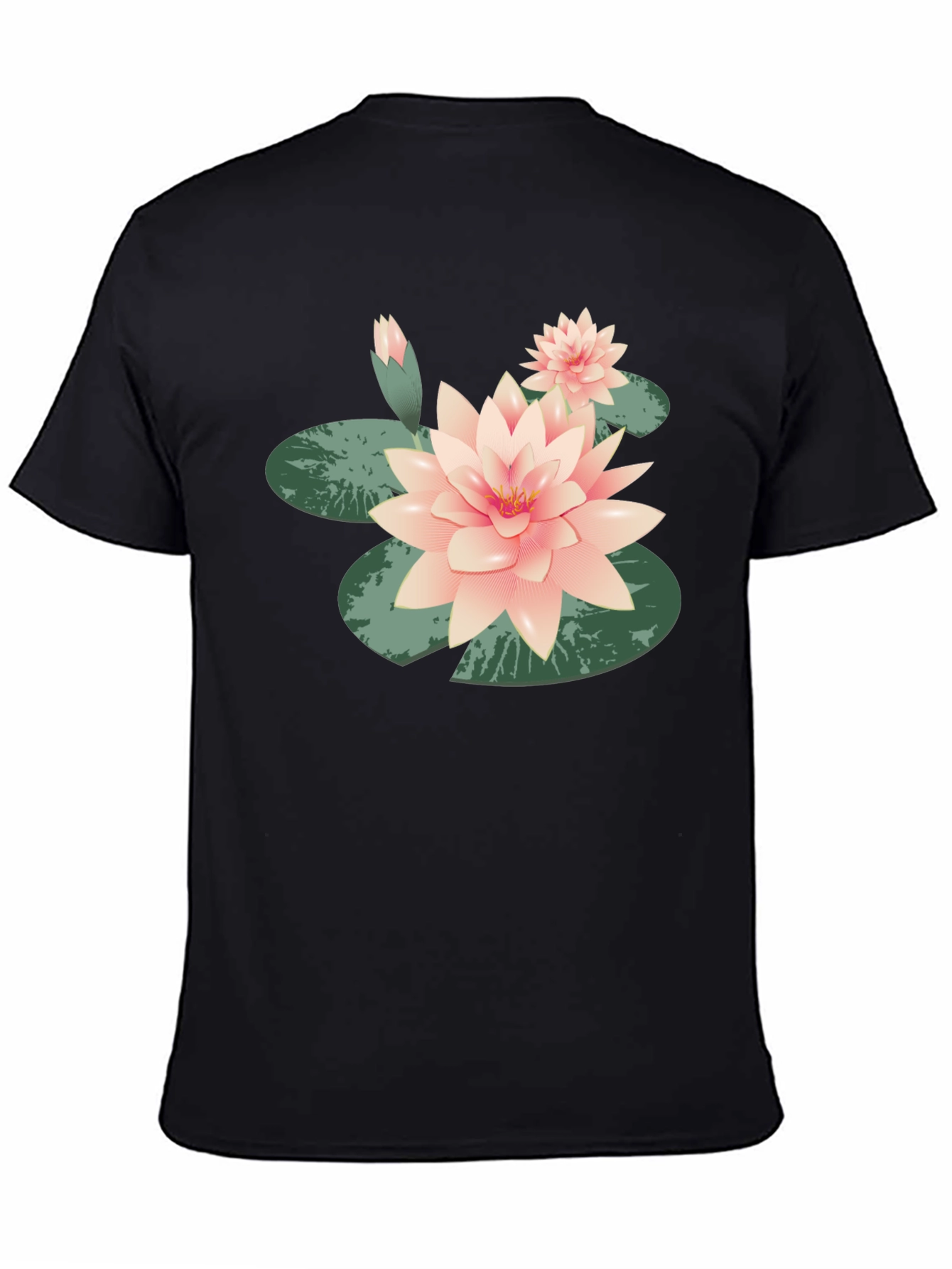 Black Lotus Flower Graphic Tee - Black Cotton Casual view 4