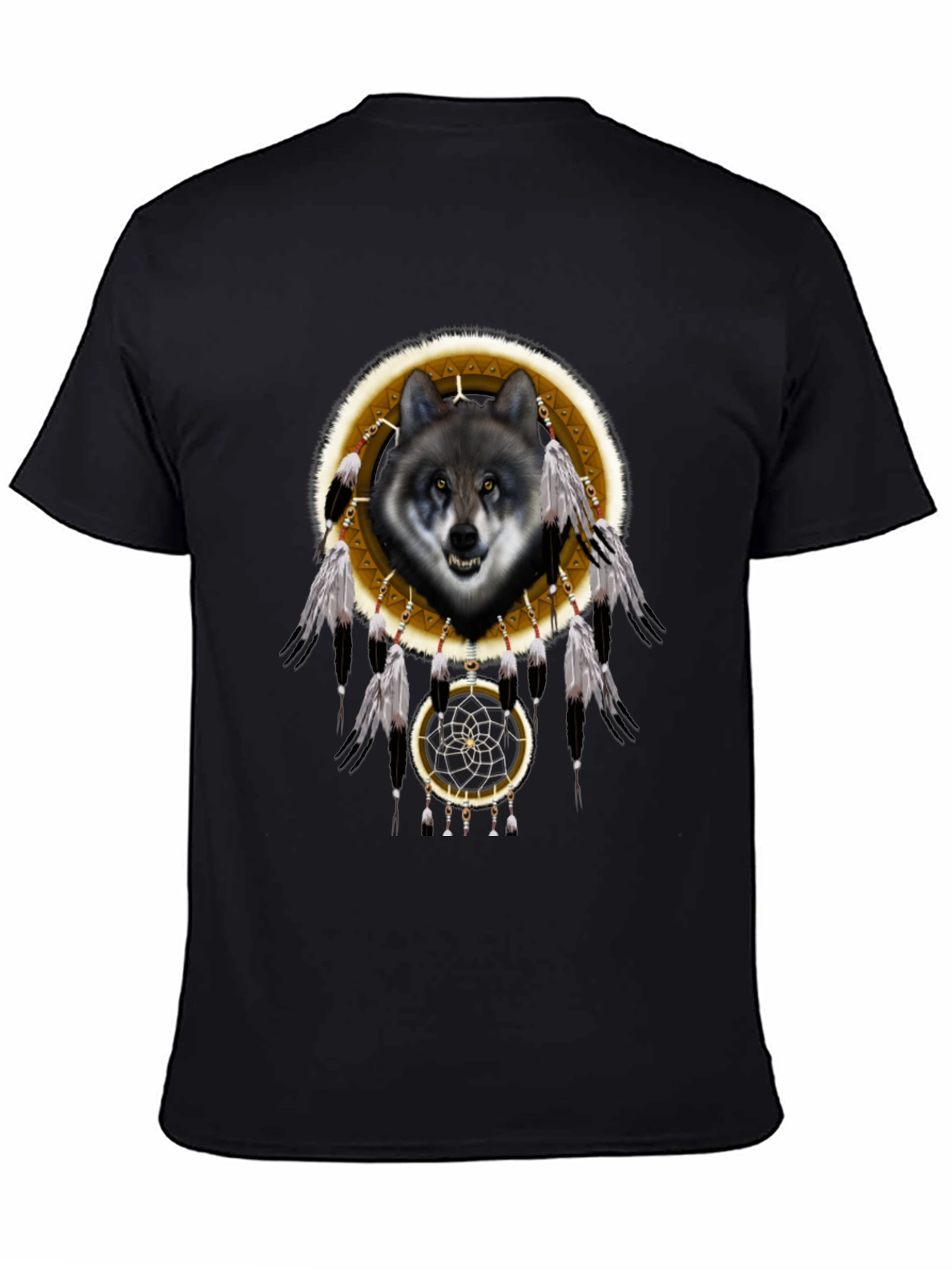 Black Wolf Dreamcatcher Graphic T-Shirt - Native American Inspired view 4