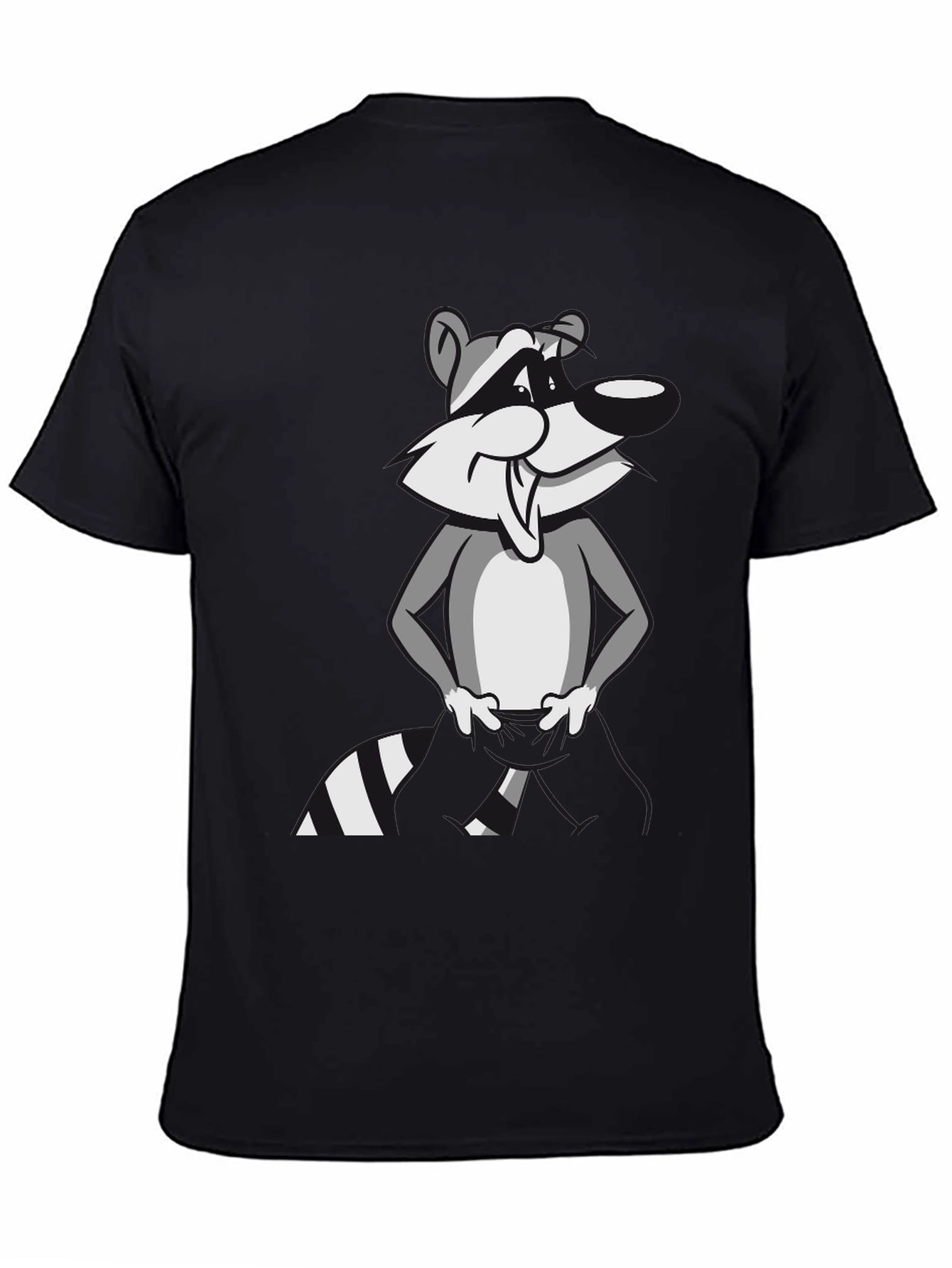 Black Cartoon Raccoon Graphic T-Shirt - Stylish Black Tee view 4