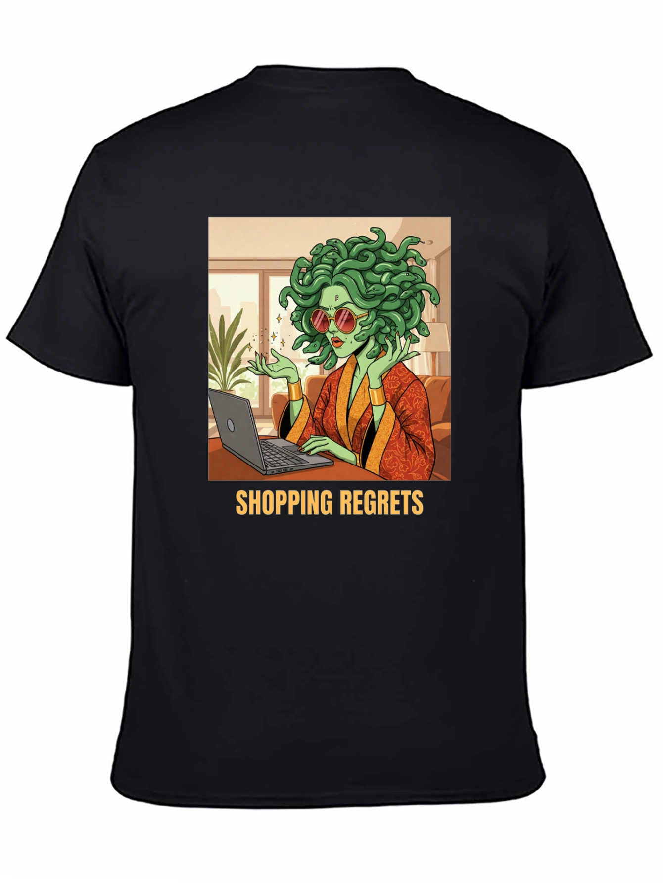 Black Shopping Regrets Graphic Tee - Medusa Online Shopping Humor view 4