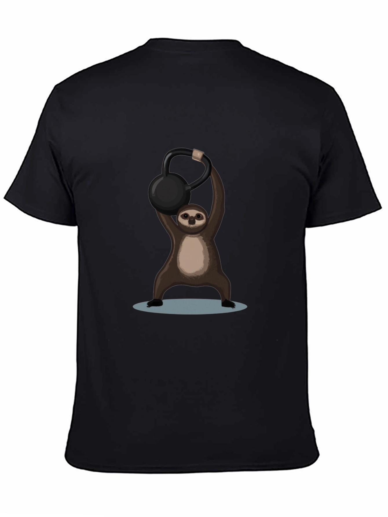 Black Funny Sloth Kettlebell Black T-Shirt view 4