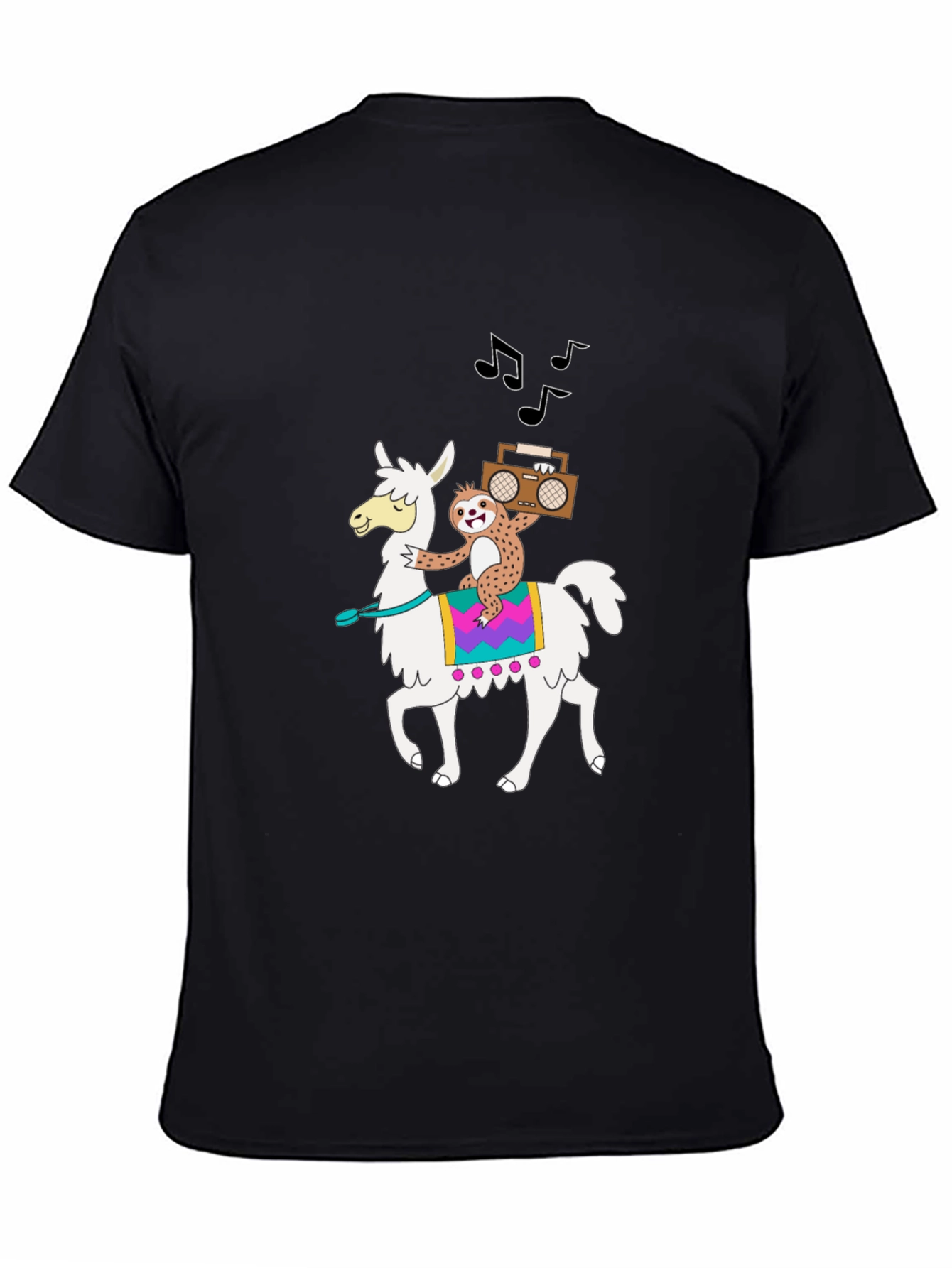 Black Llama & Sloth T-Shirt - Cute Cartoon Graphic Tee view 4