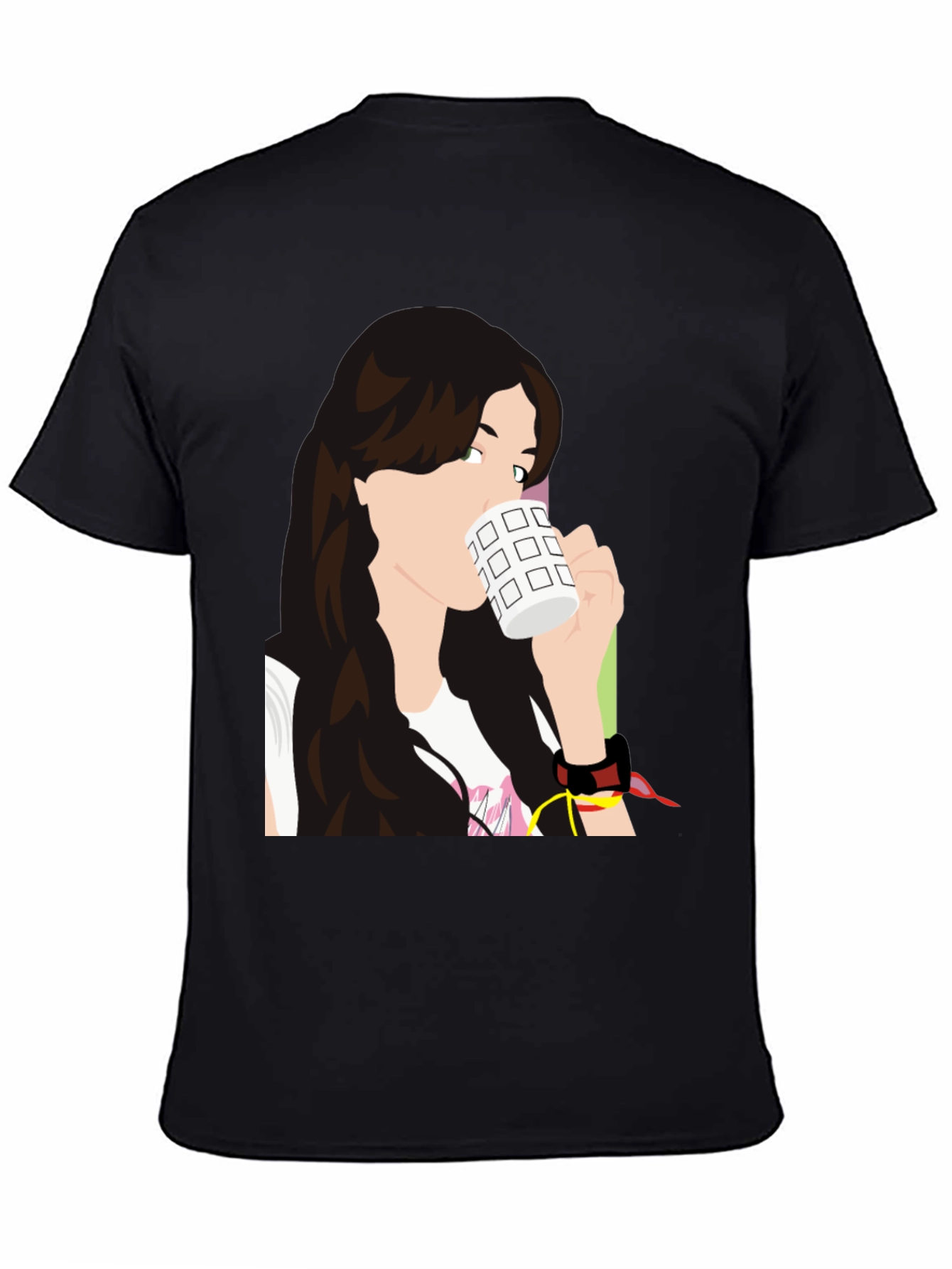 Black Stylish Woman Drinking Coffee Graphic T-Shirt view 4