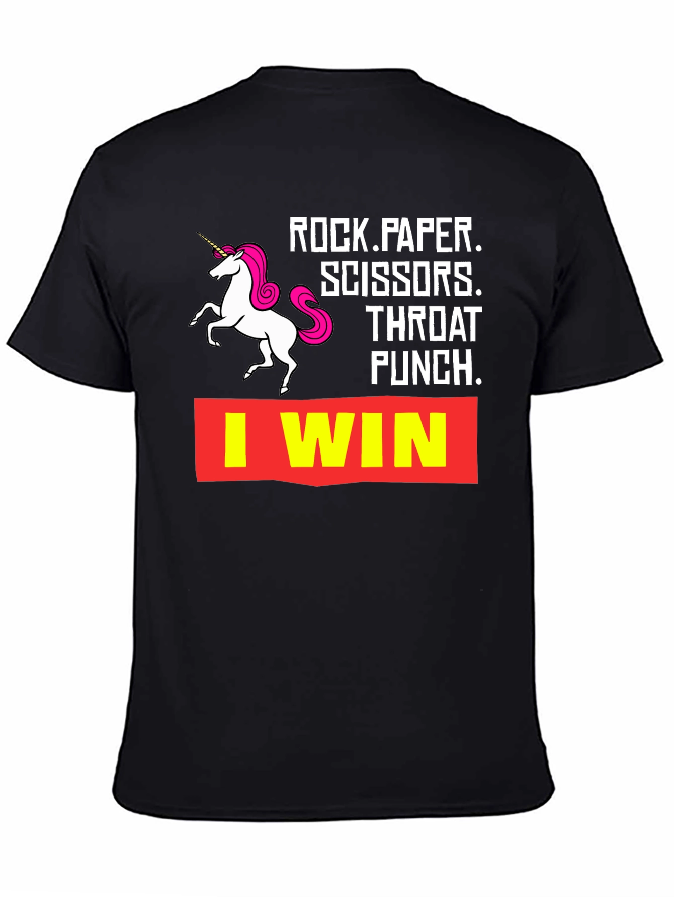 Black Rock Paper Scissors Throat Punch I Win T-Shirt view 4