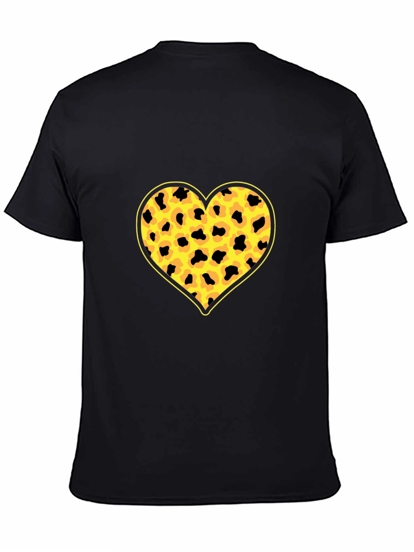 Black Leopard Heart Print Black T-Shirt view 4