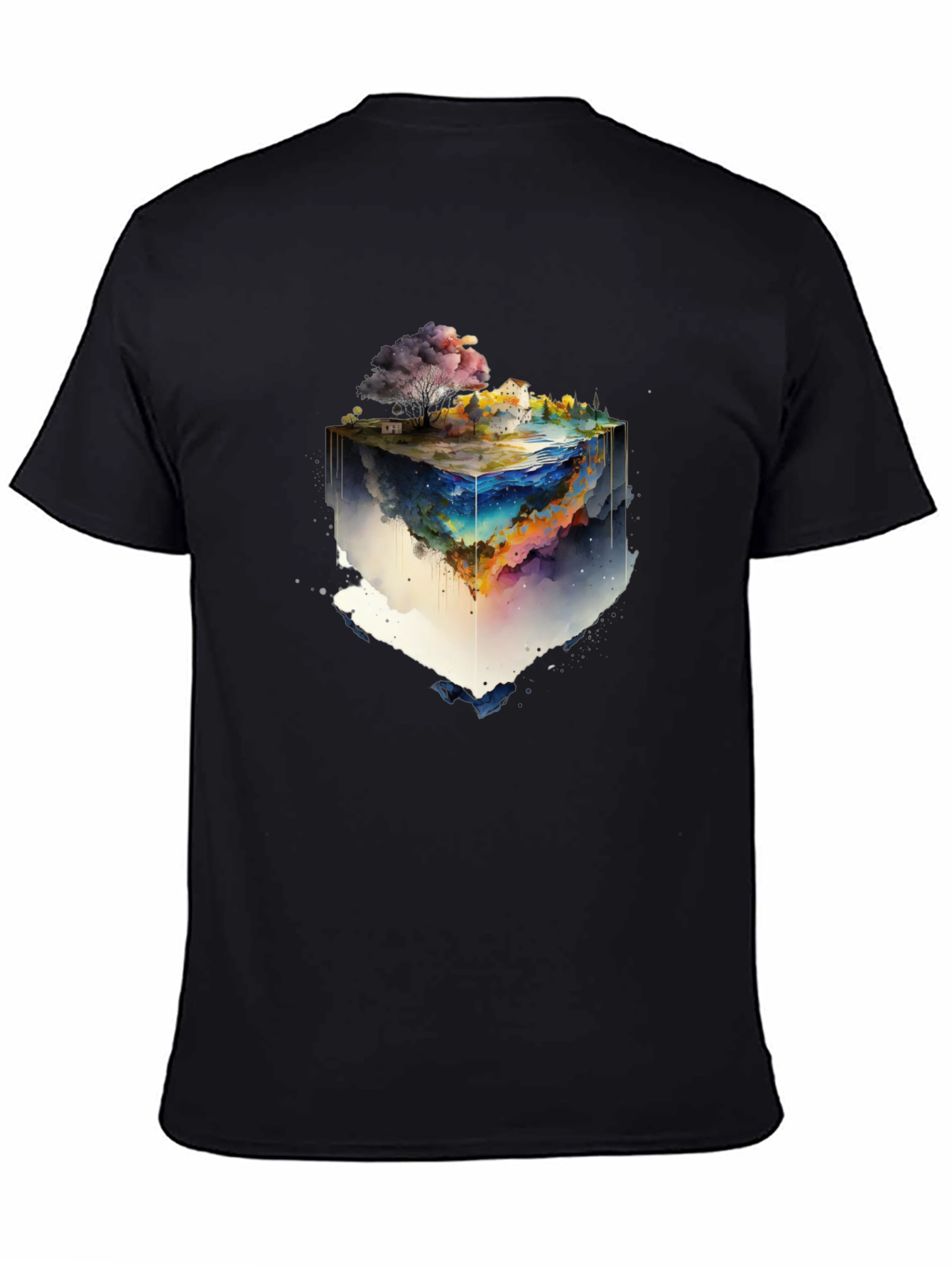Black Watercolor World Cube Graphic Tee view 4