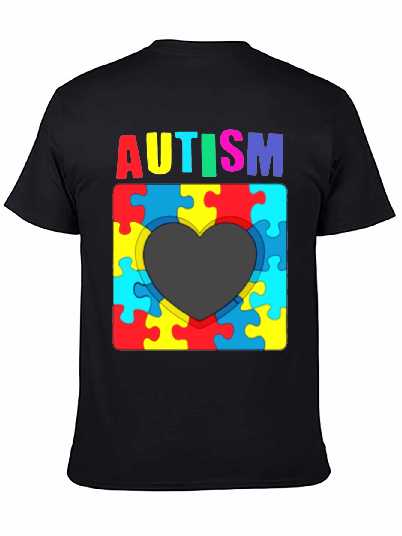 Black Autism Awareness Puzzle Heart T-Shirt view 4