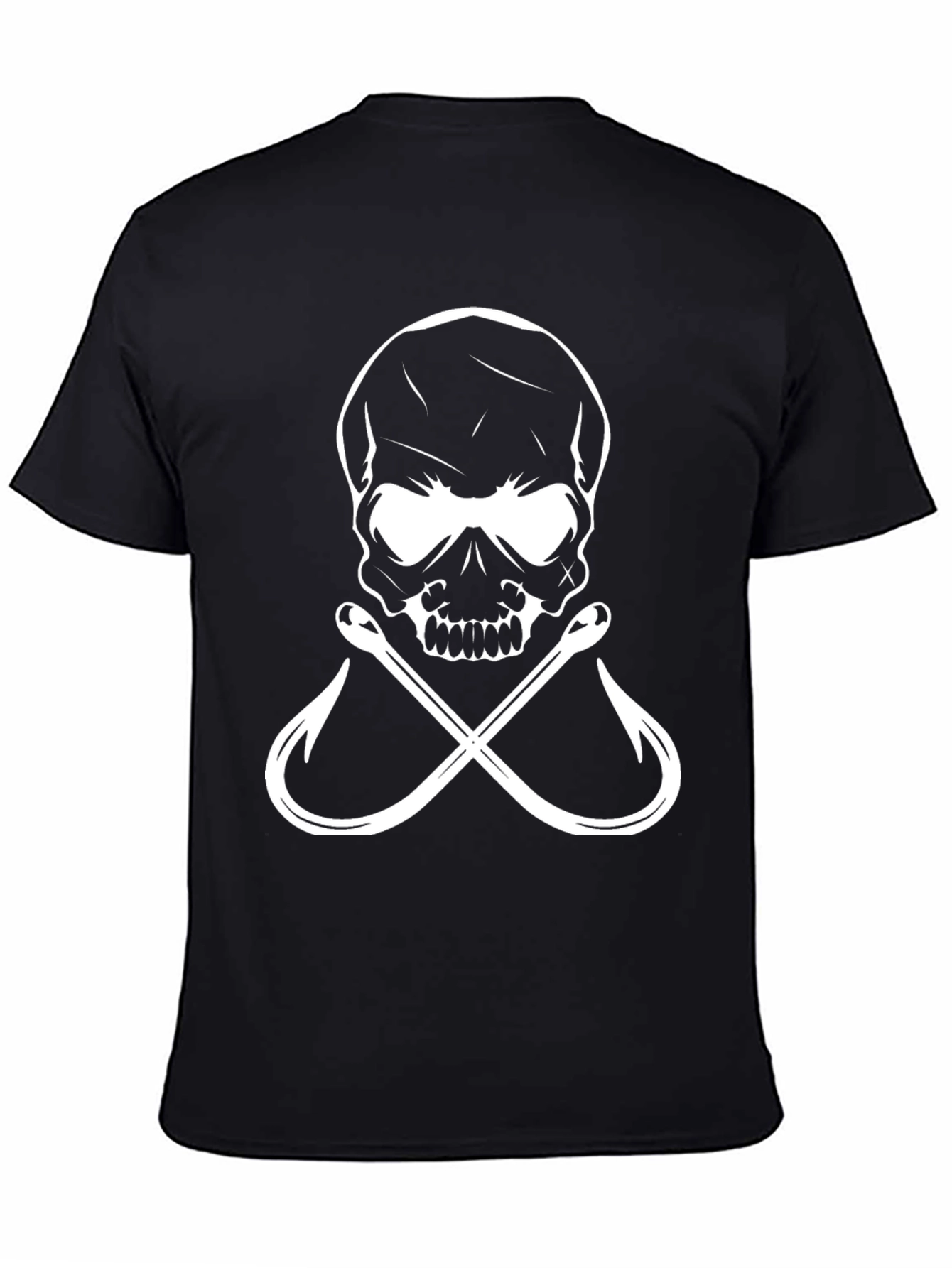 Black Skull & Hooks Graphic Tee - Men's Black Cotton T-Shirt view 4