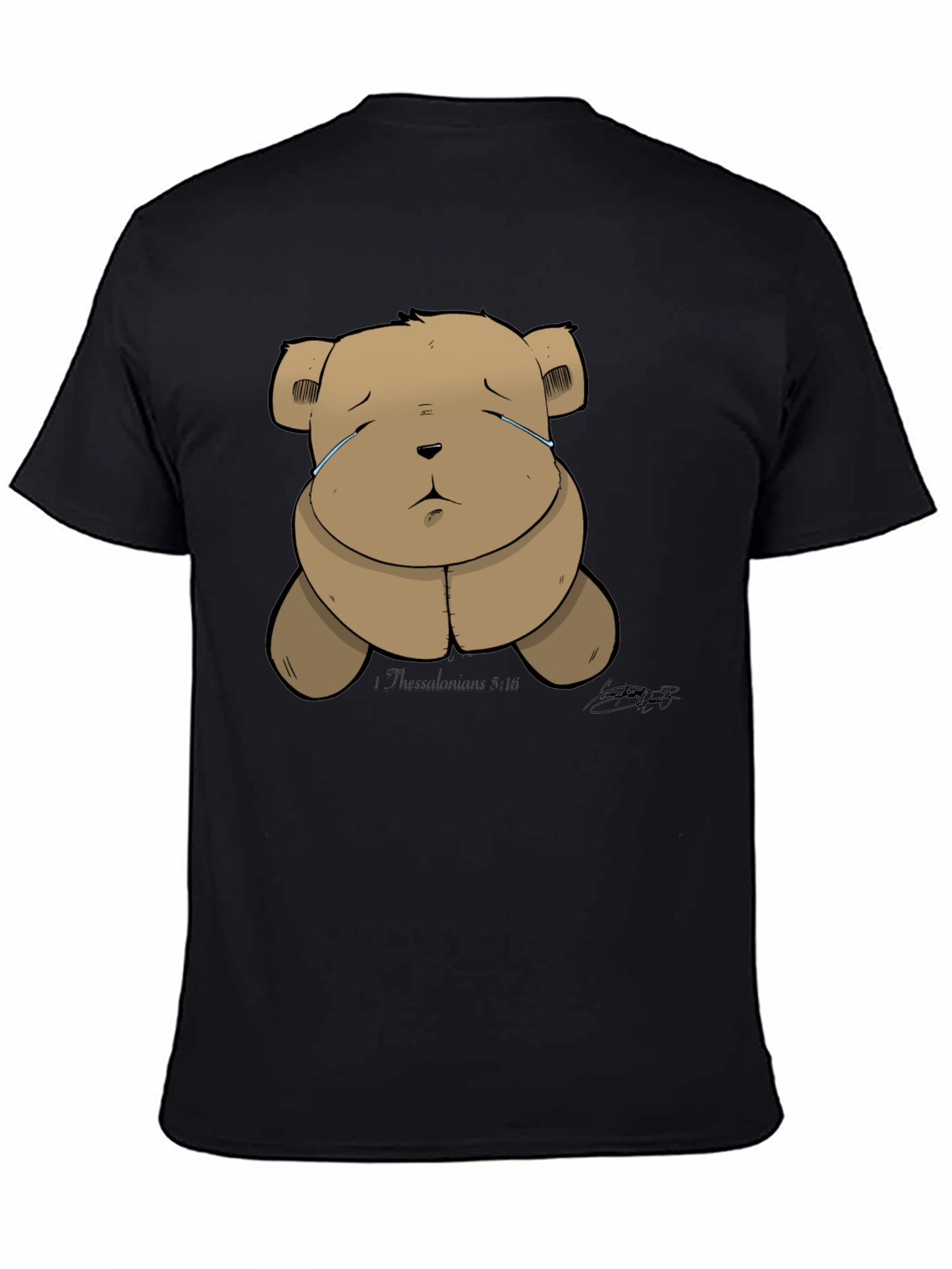Black Sad Teddy Bear Graphic Black T-Shirt view 4