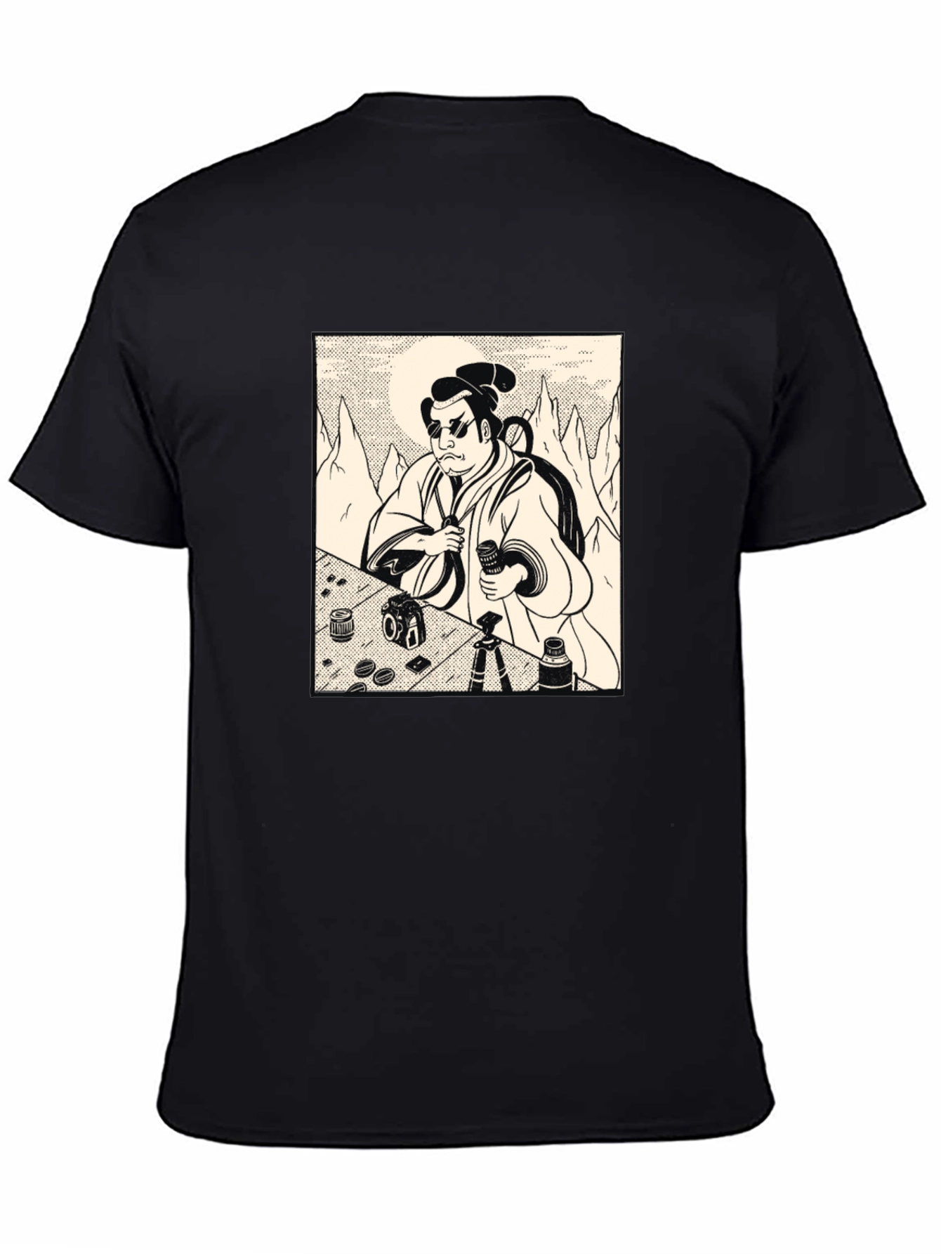 Black Samurai Photographer Black T-Shirt - Unique Graphic Tee view 4