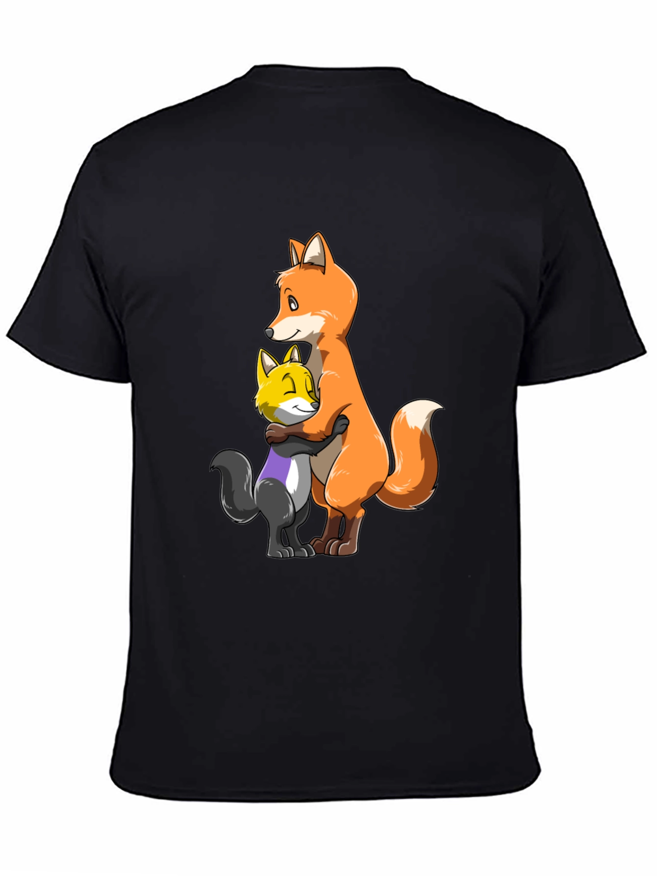 Black Fox Hug T-Shirt - Cute Cartoon Animal Graphic Tee view 4