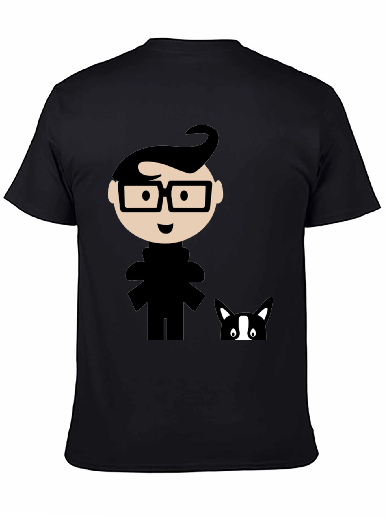 Black Geeky Cartoon Graphic T-Shirt - Black view 4