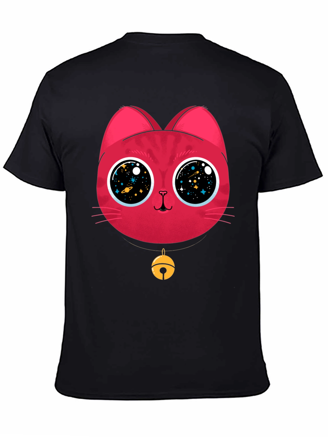 Black Cosmic Cat Tee - Galaxy Eyes Graphic T-Shirt view 4