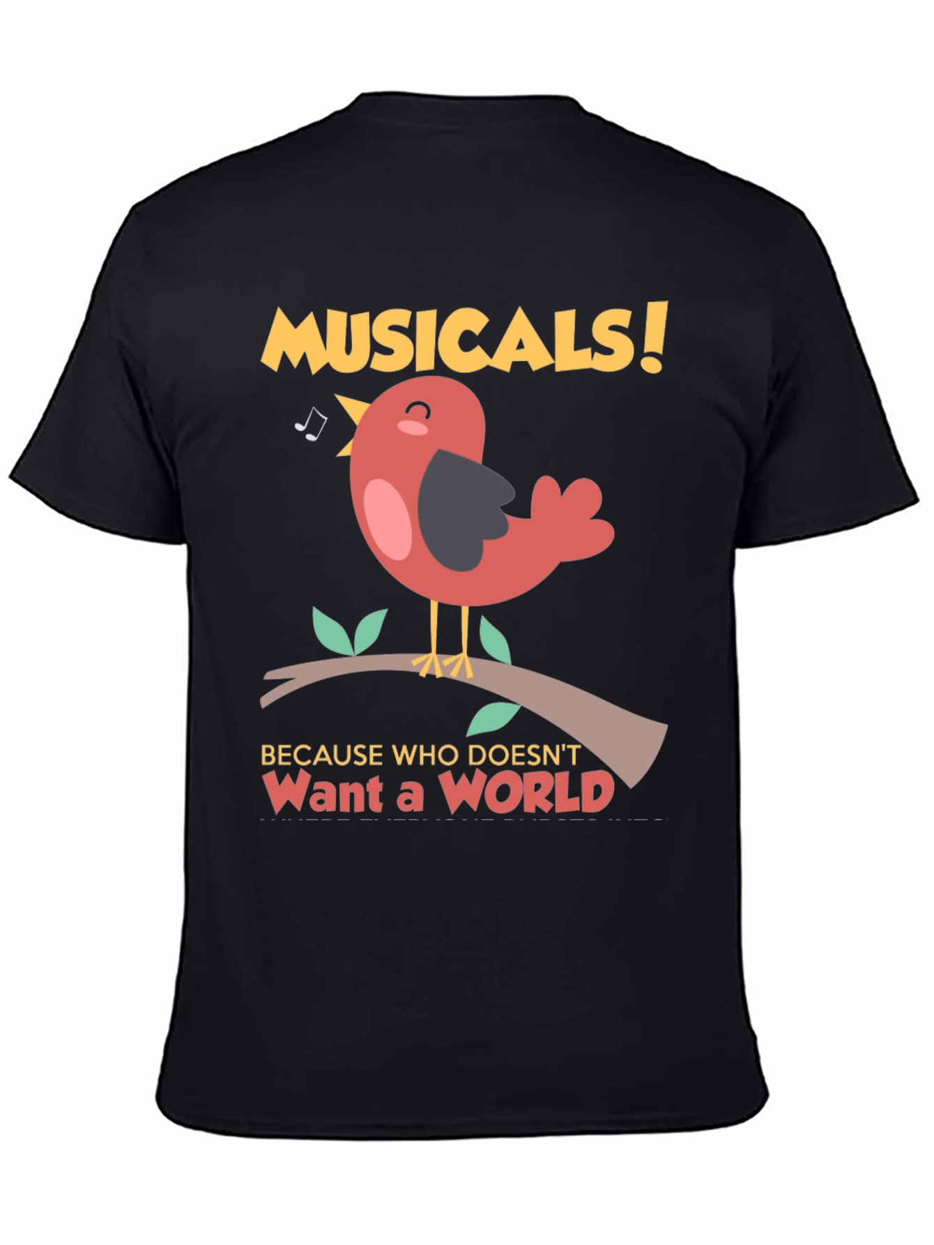 Black Musical Bird T-Shirt -  'Want a World' Tee view 4