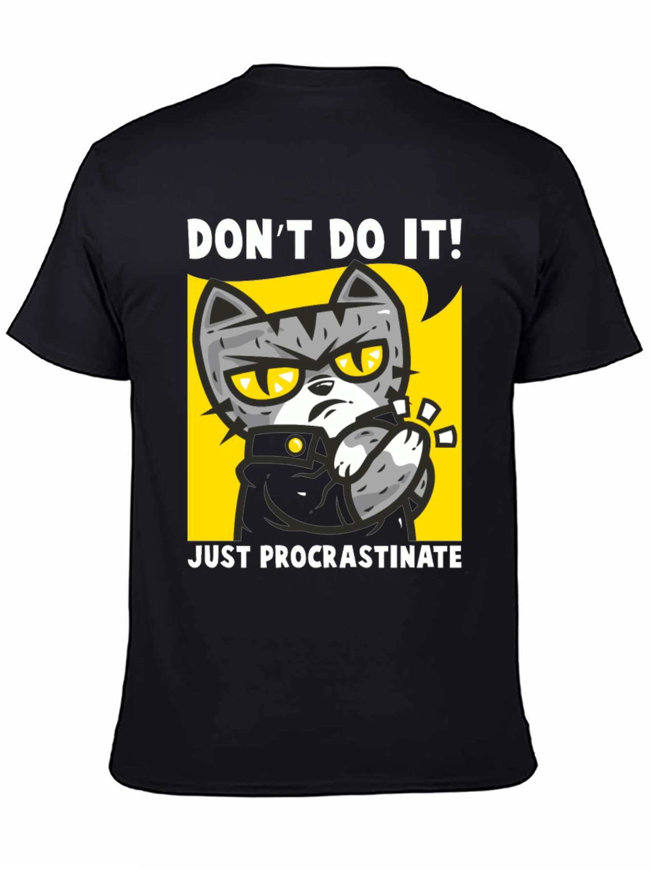 Black Funny Procrastinate Cat Graphic Black T-Shirt view 4