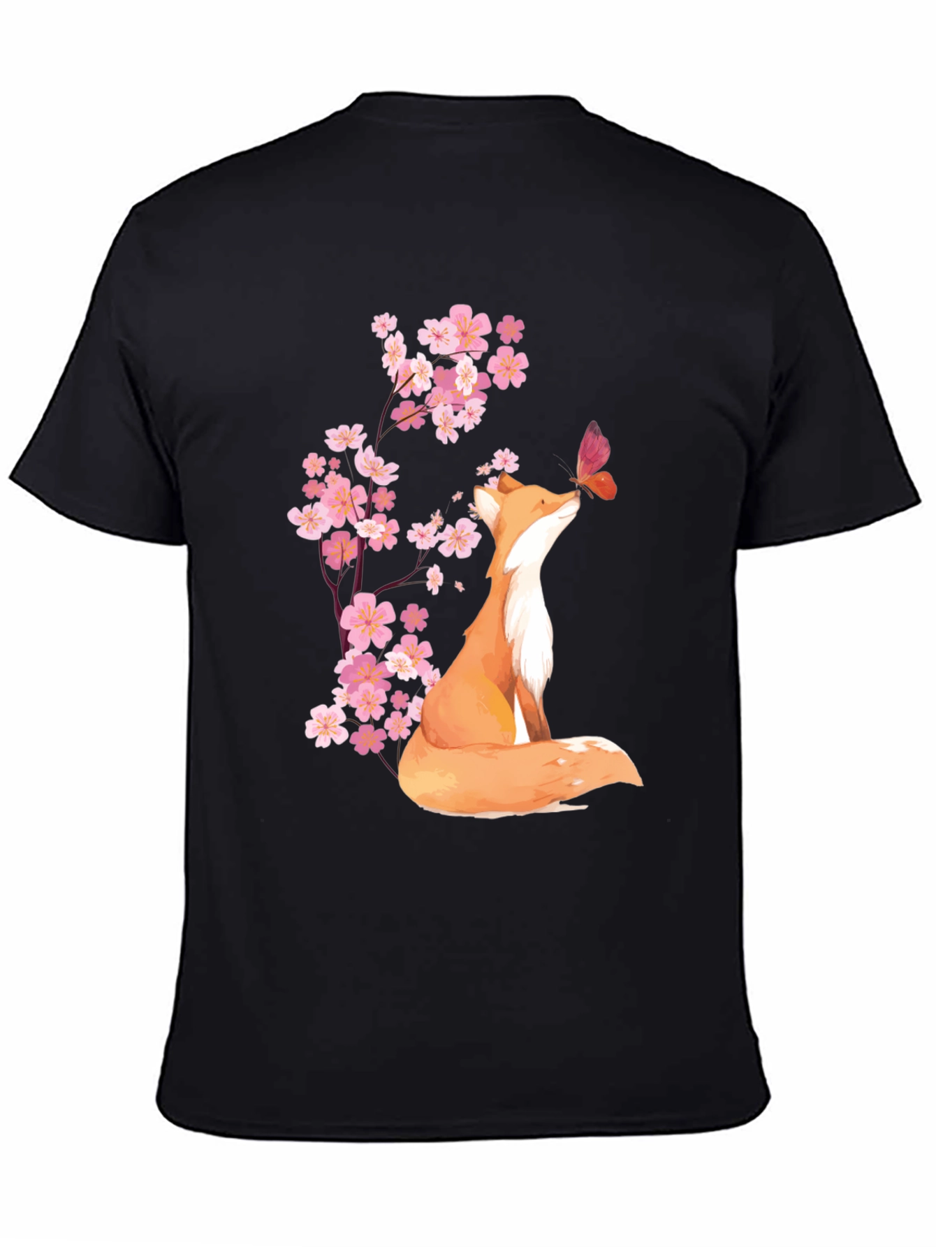 Black Fox & Cherry Blossom Graphic Tee - Soft Cotton Blend view 4
