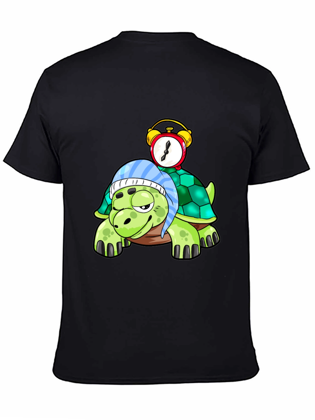 Black Cartoon Turtle with Alarm Clock T-Shirt view 4