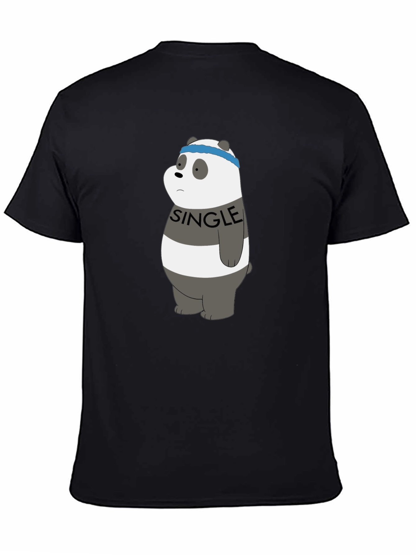 Black Single Panda Bear Graphic Tee - Black view 4
