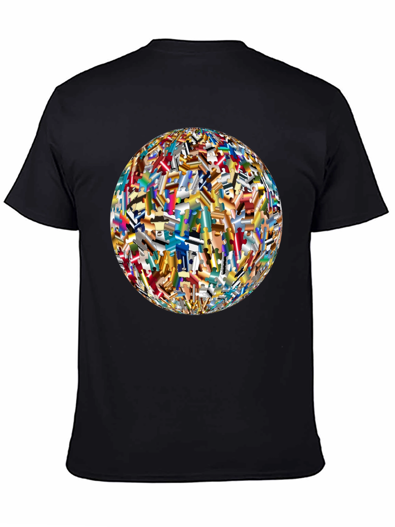 Black Puzzle Piece World Graphic Black T-Shirt view 4