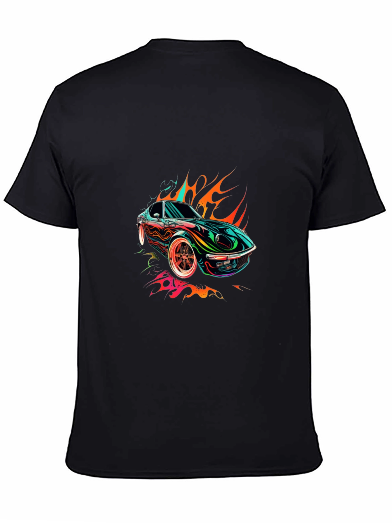 Black Flaming Car Graphic Tee - Stylish Cotton Blend view 4