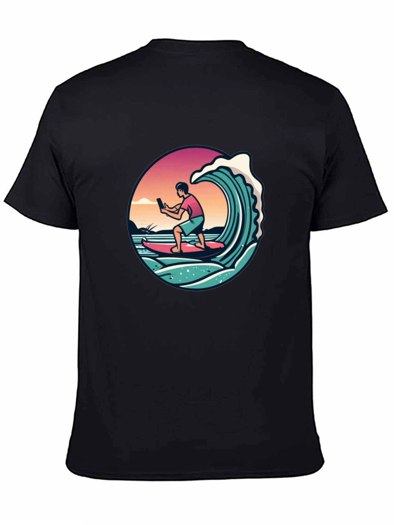 Surfing Selfie Black T-Shirt - 4