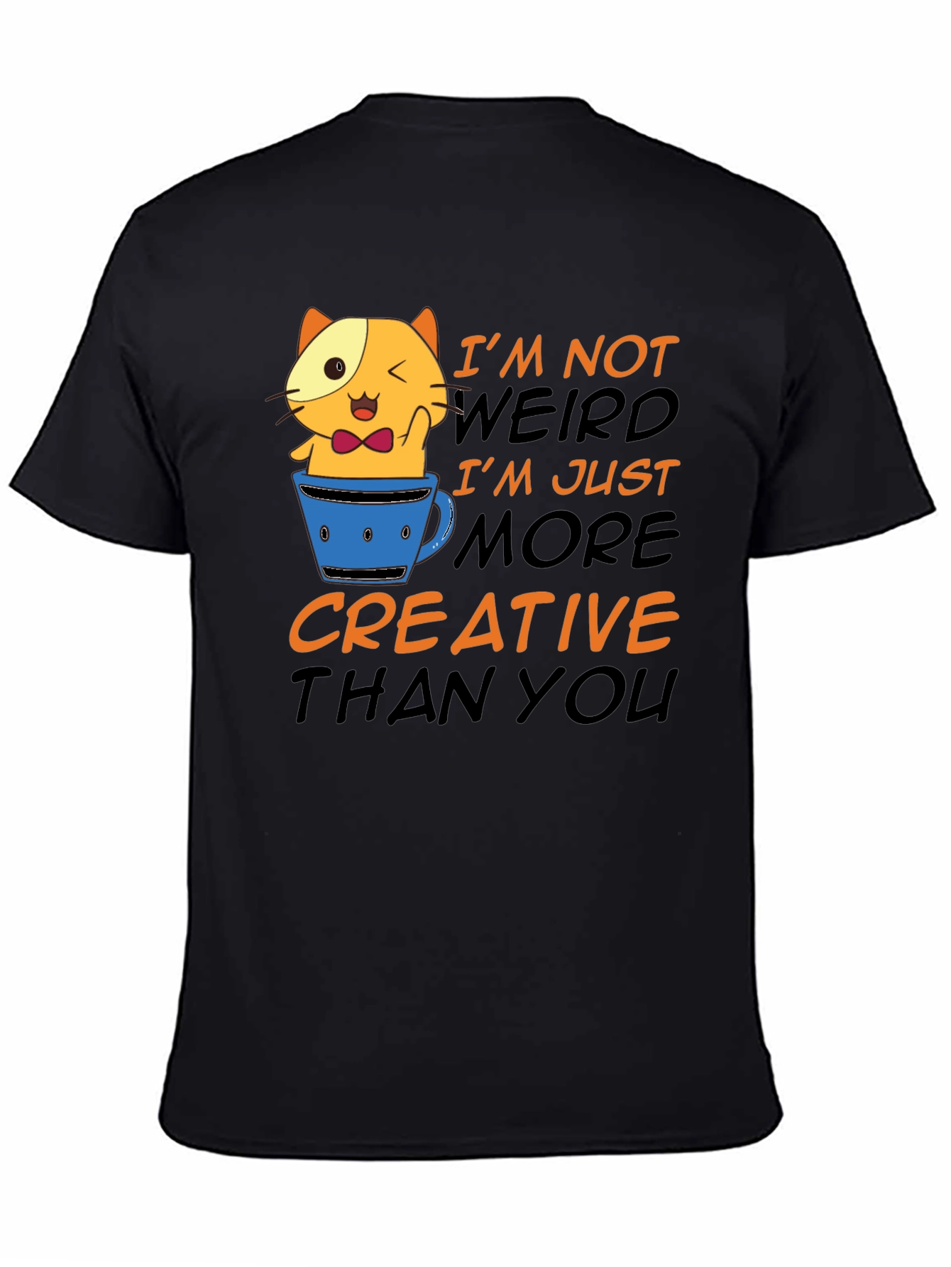 Black Creative Cat T-Shirt - Funny Graphic Tee view 4