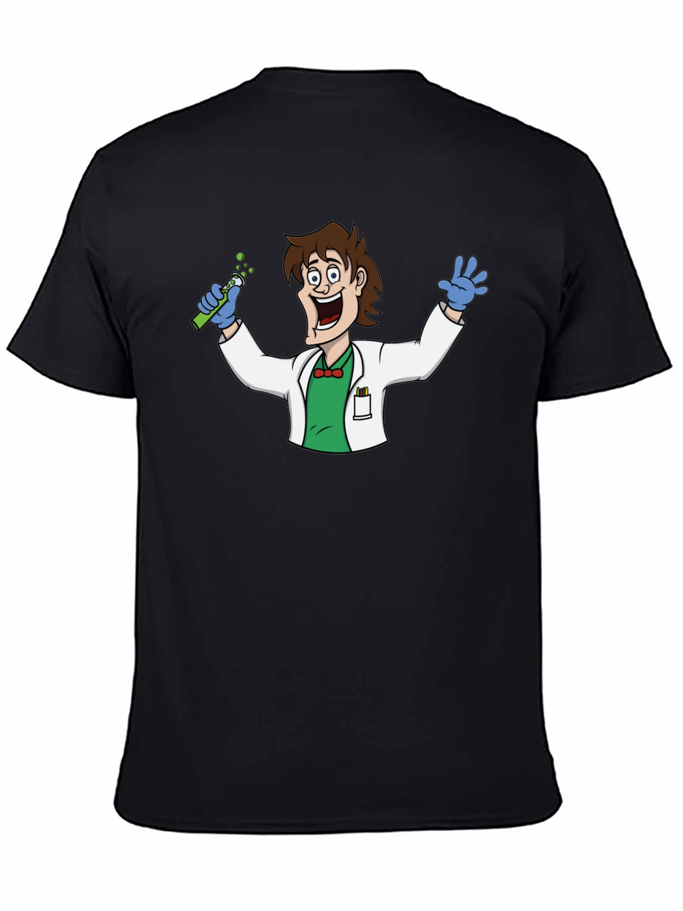 Black Mad Scientist Cartoon Graphic T-Shirt - Black view 4
