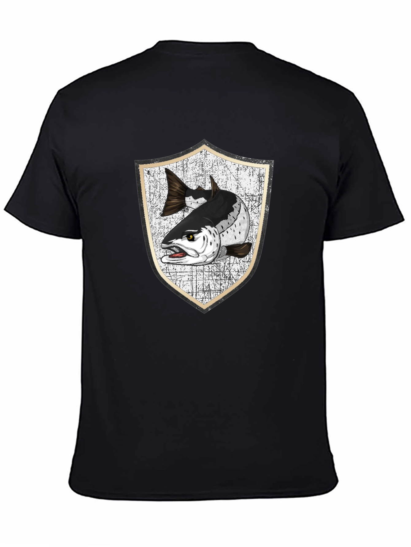 Men's Black T-Shirt with Fish Crest Graphic - 4